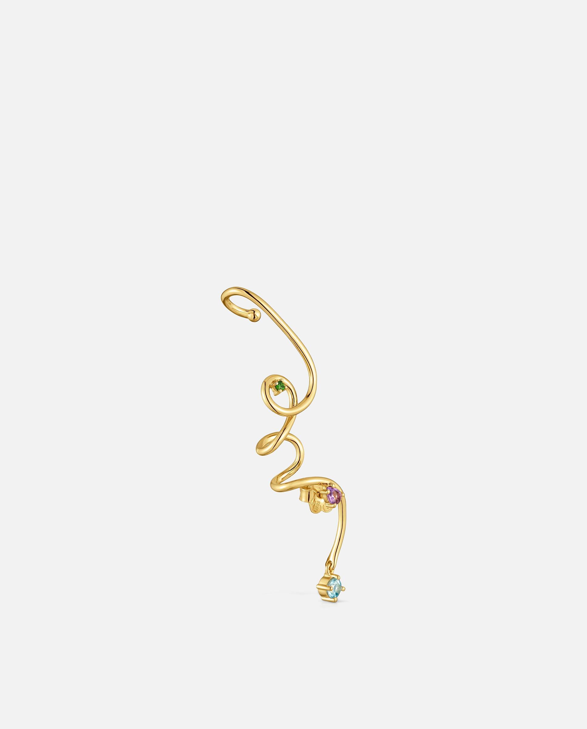Brinco Individual Espiral com Banho de Ouro 18 Kt Sobre Prata e Gemas Lio Multicolor-2