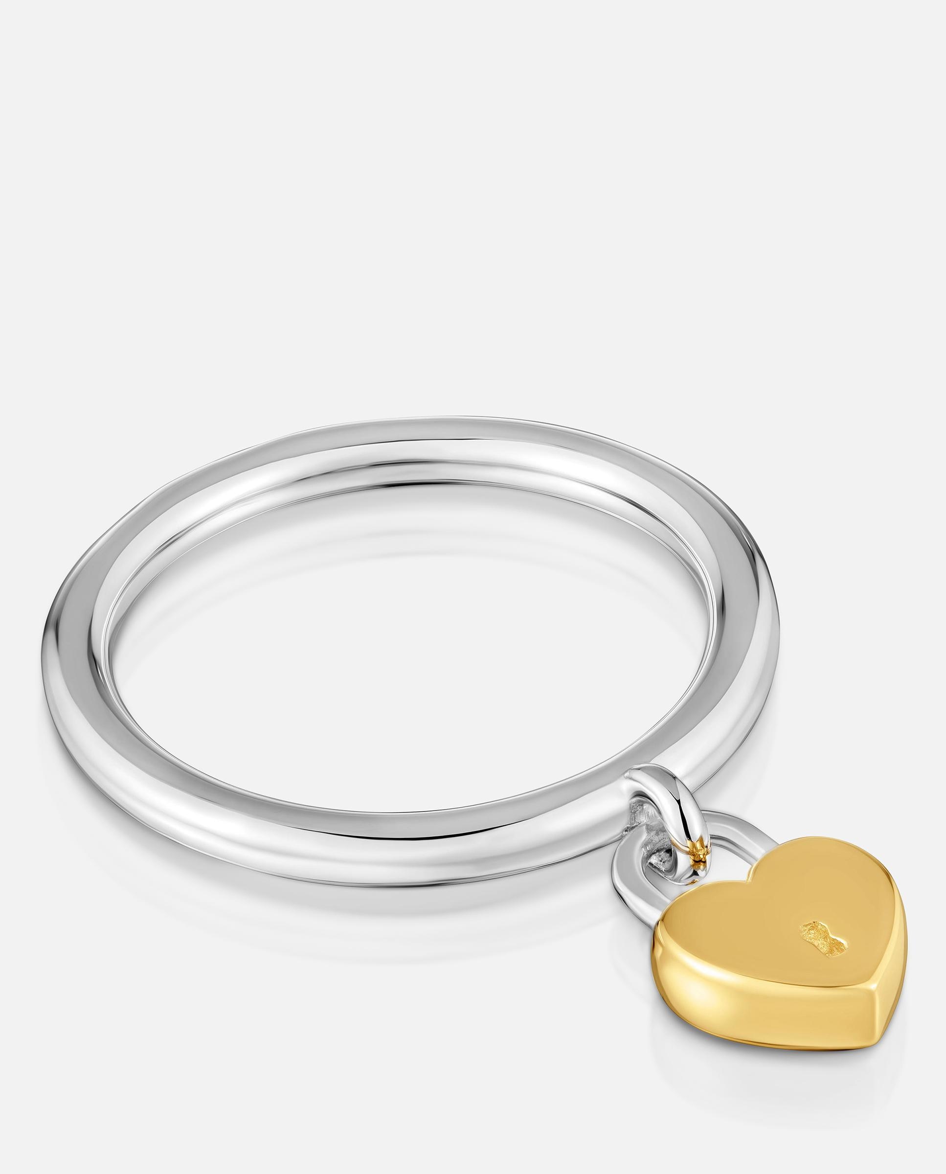 Anel de Prata e com Banho de Ouro Unlock Bicolor com Coração e Cadeado Dourado-2