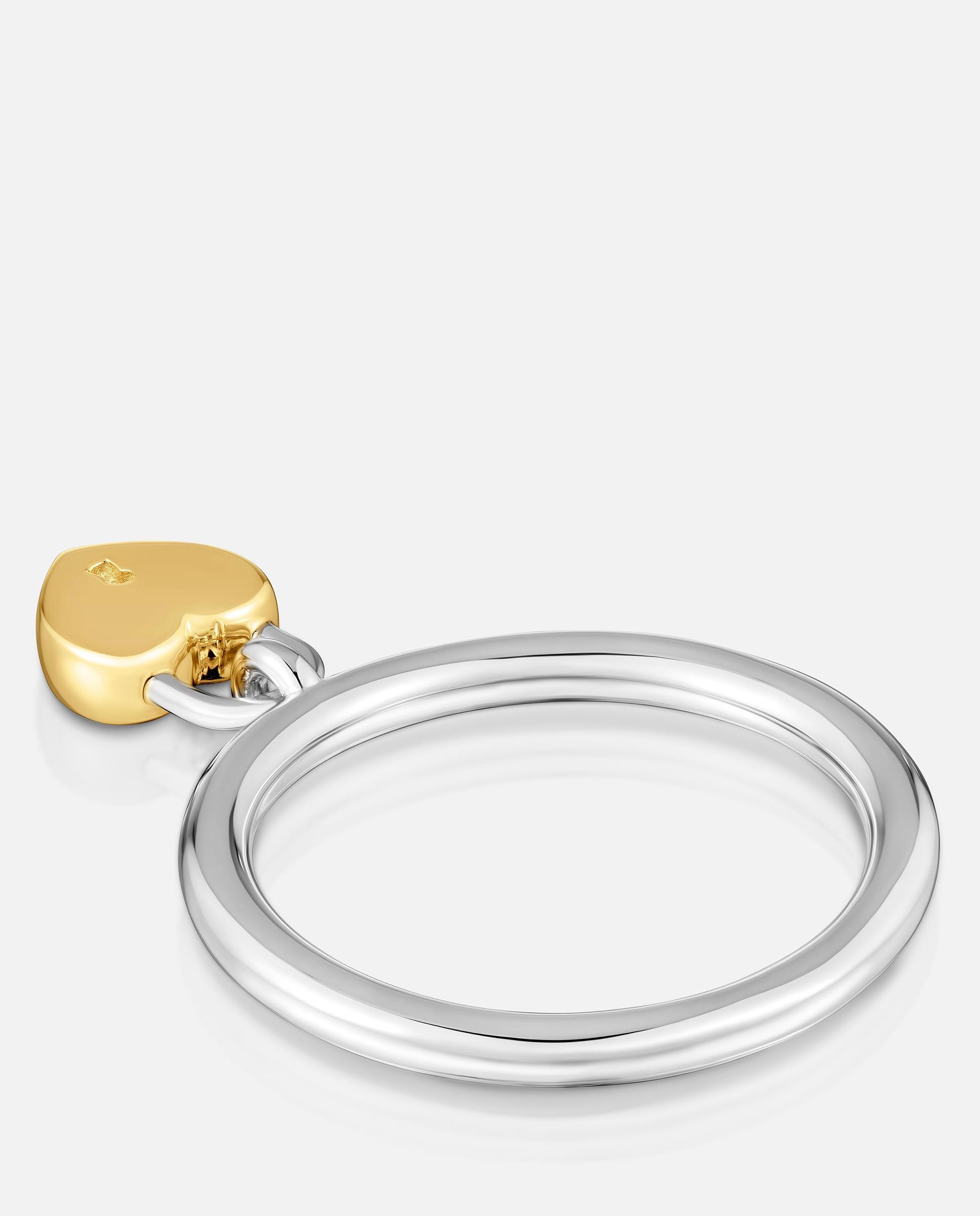 Anel de Prata e com Banho de Ouro Unlock Bicolor com Coração e Cadeado Dourado-3