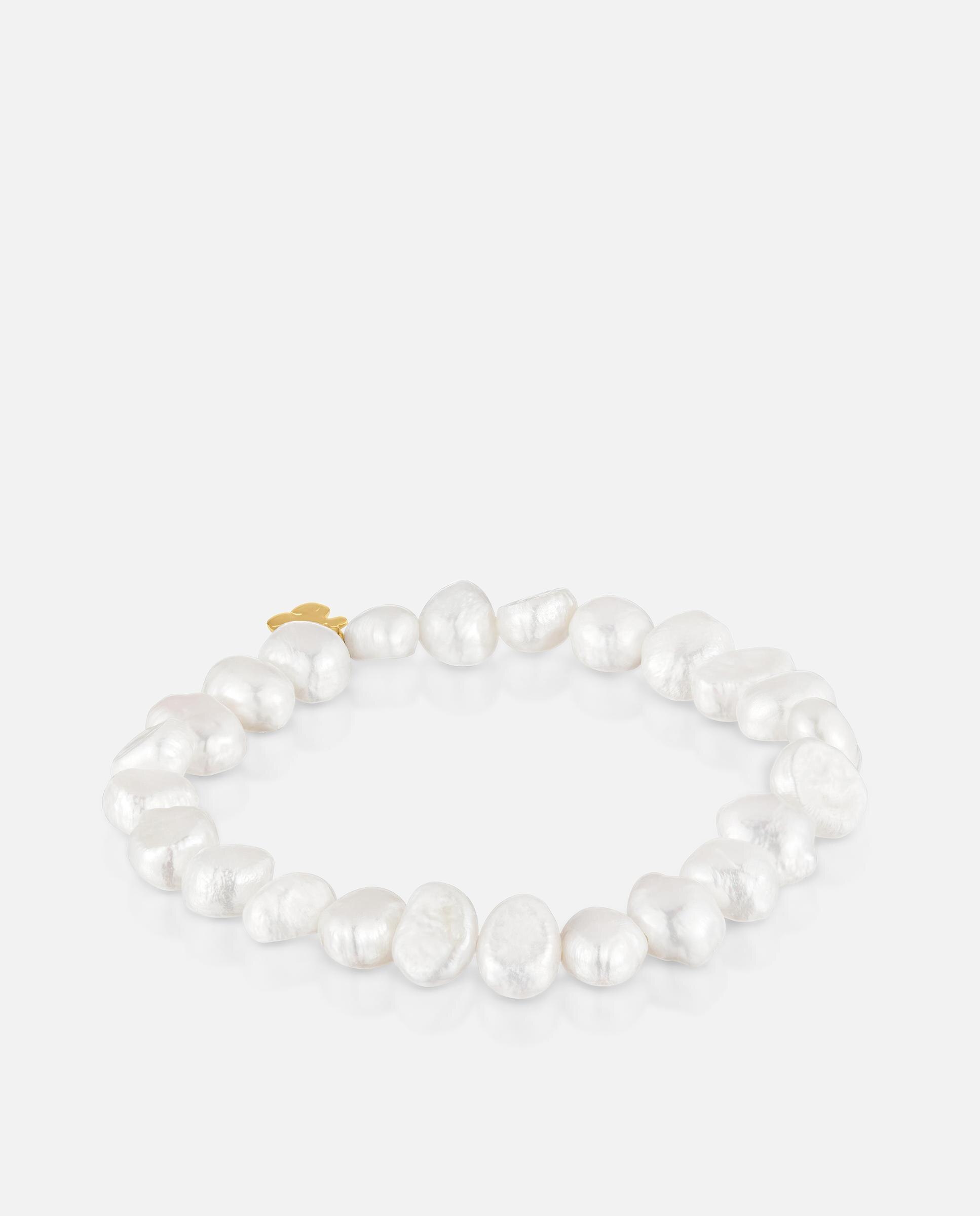 Pulseira Elástica com Pérolas Cultivadas e Banho de Ouro 18 Kt Sobre Prata Basics Branco-3