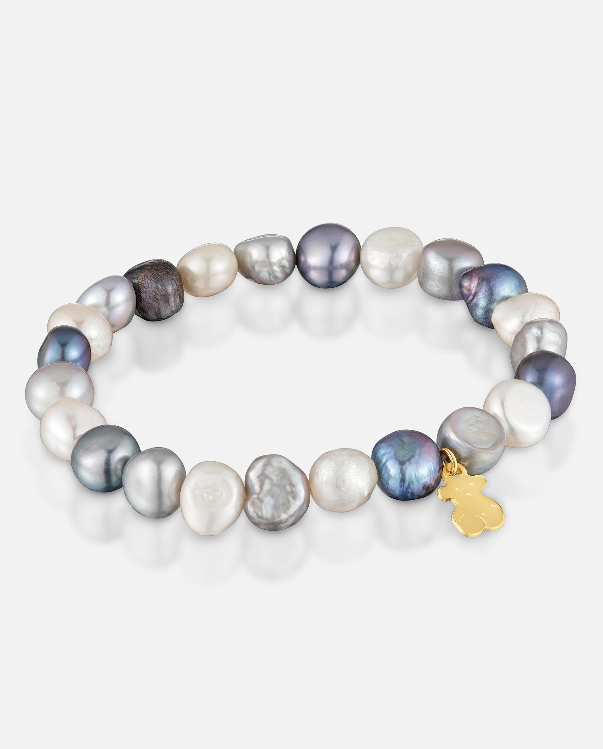 Imagem 0 de Pulseira Elástica com Pérolas Cultivadas Cinzentas e Banho de Ouro 18 Kt Sobre Prata Basics