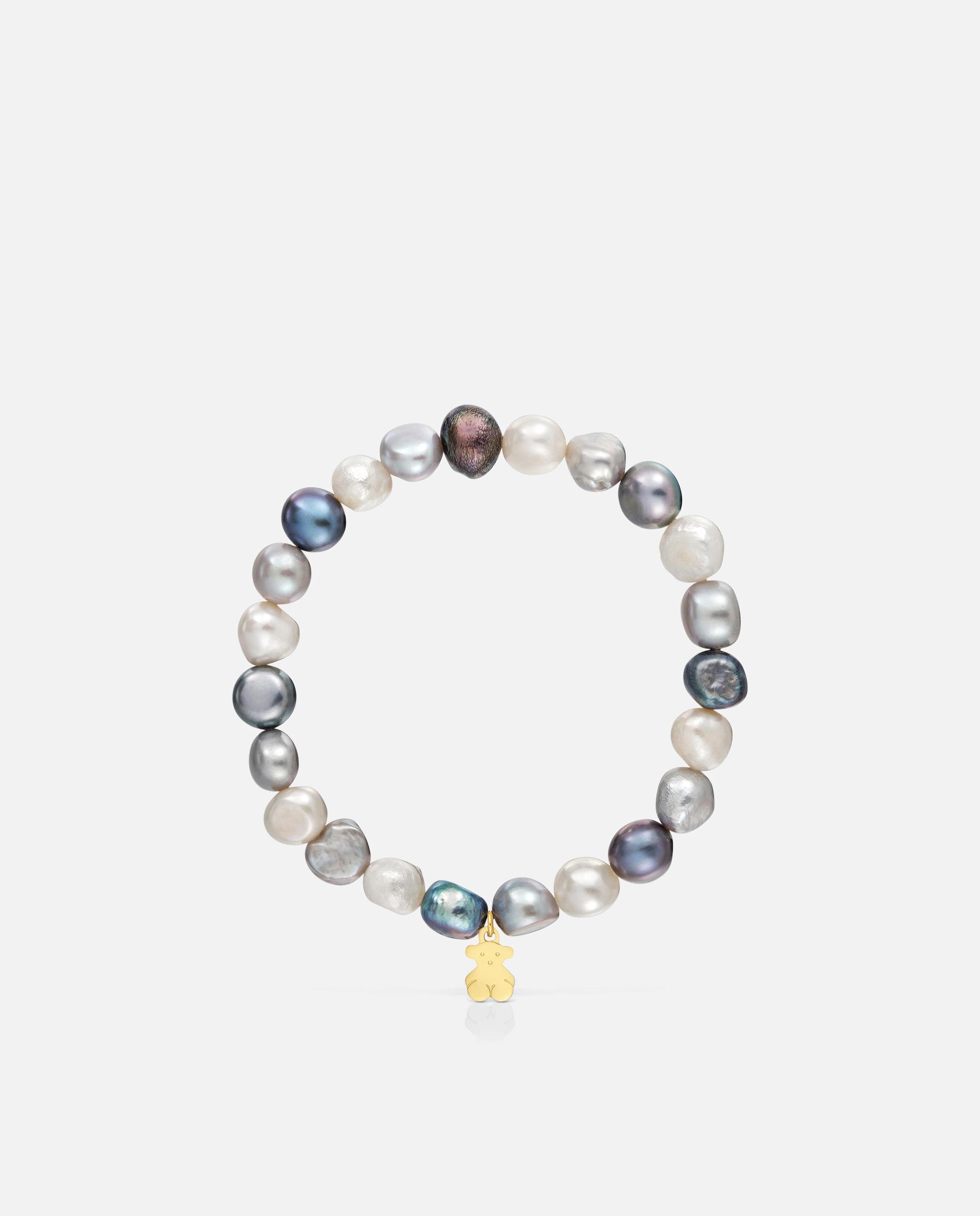 Pulseira Elástica com Pérolas Cultivadas Acinzentadas e Banho de Ouro 18 Kt Sobre Prata Basics Cinzento-2