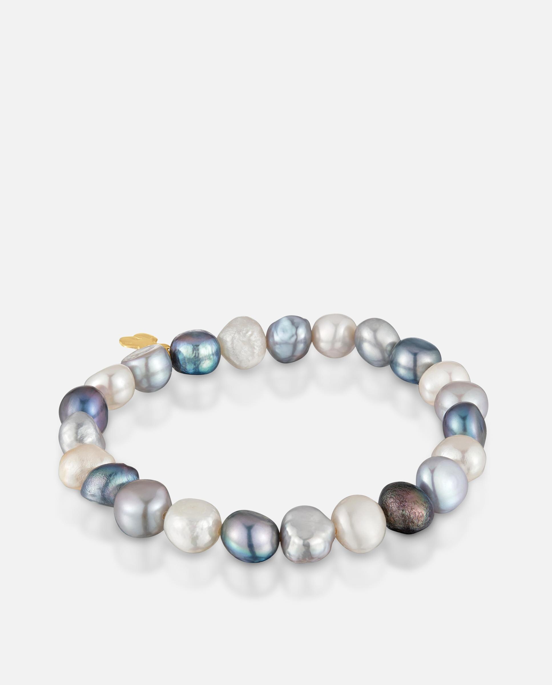 Pulseira Elástica com Pérolas Cultivadas Acinzentadas e Banho de Ouro 18 Kt Sobre Prata Basics Cinzento-3