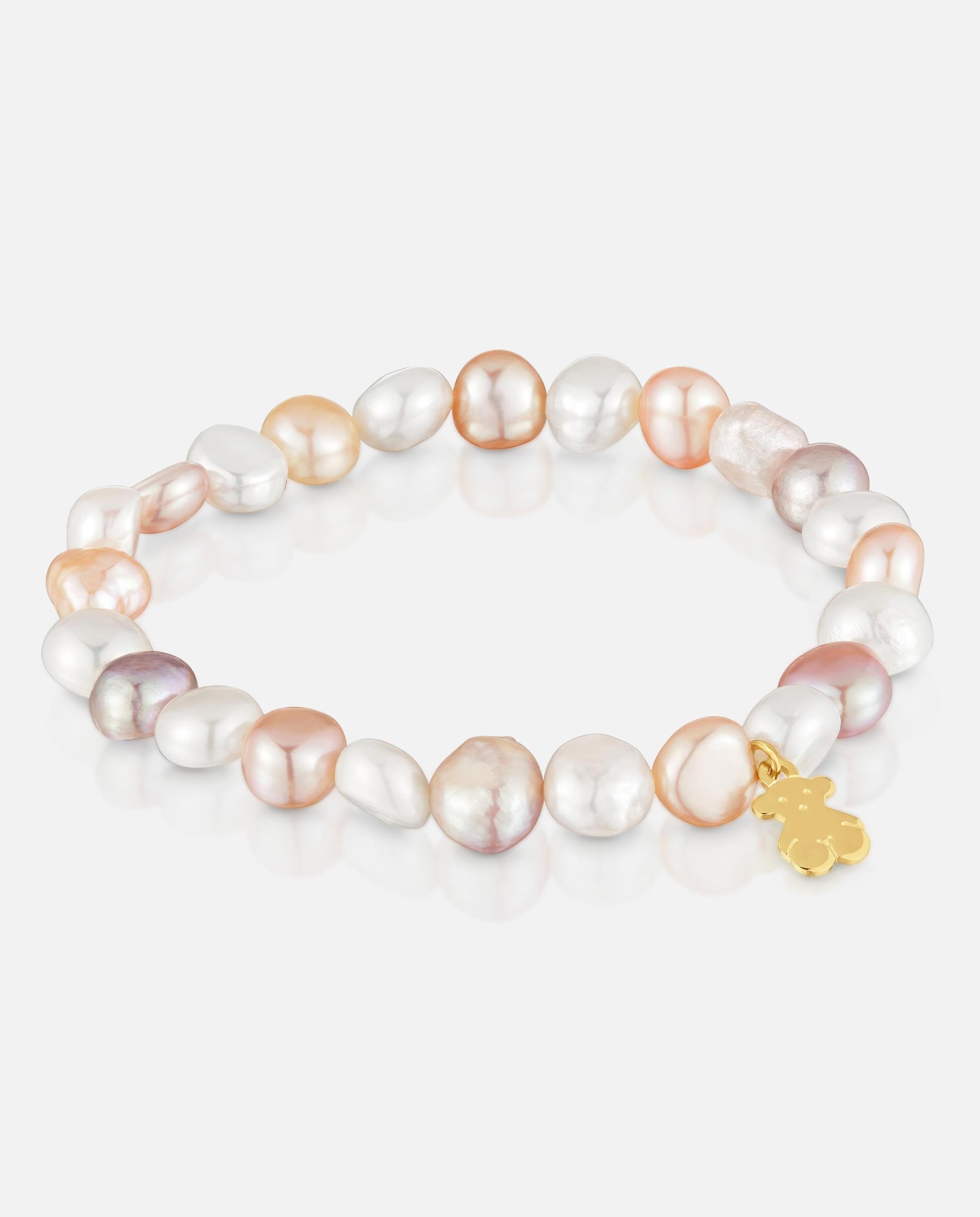 Imagem 0 de Pulseira Elástica com Pérolas Cultivadas Rosadas e Banho de Ouro 18 Kt Sobre Prata Basics