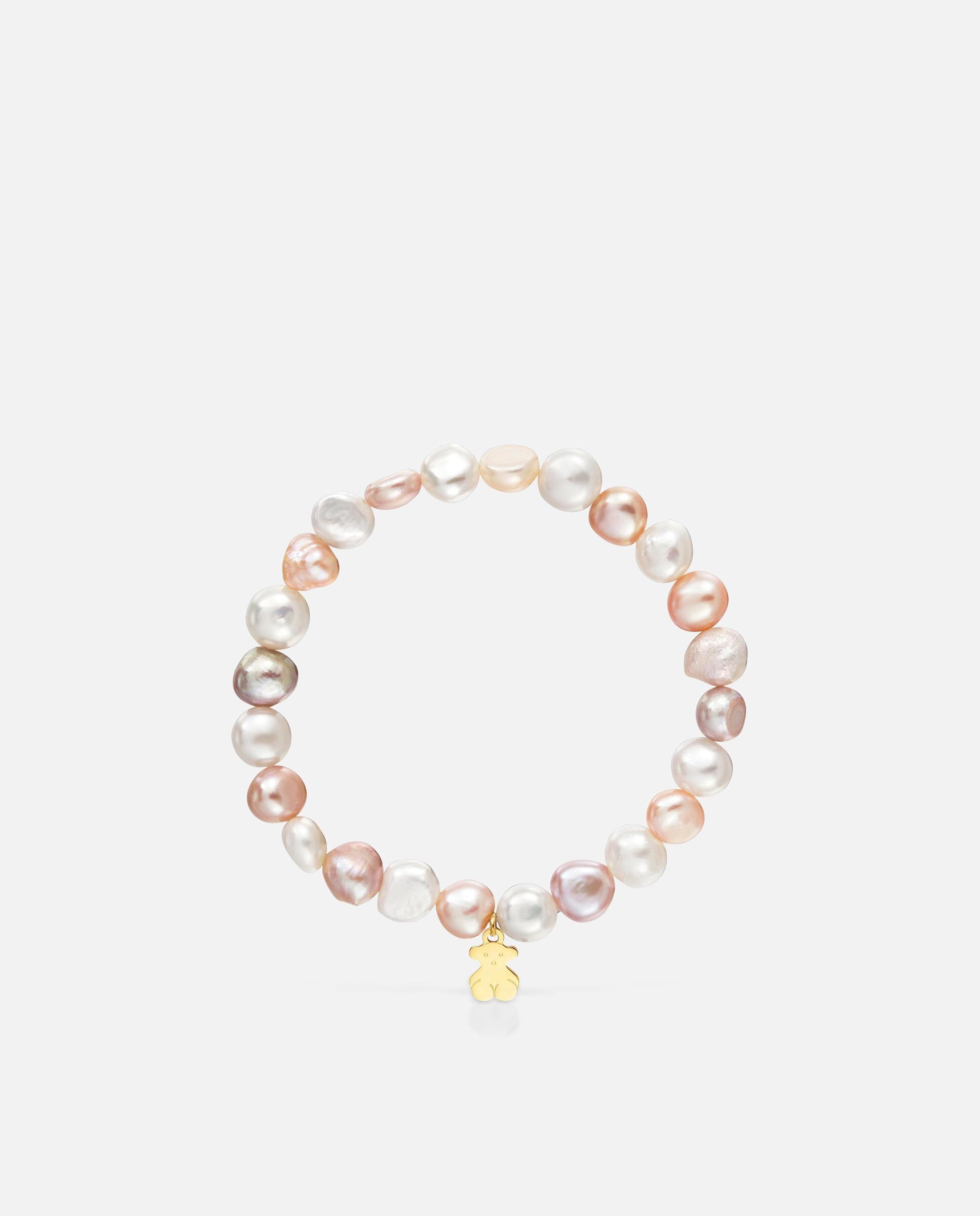 Pulseira Elástica com Pérolas Cultivadas Rosadas e Banho de Ouro 18 Kt Sobre Prata Basics Rosa-2
