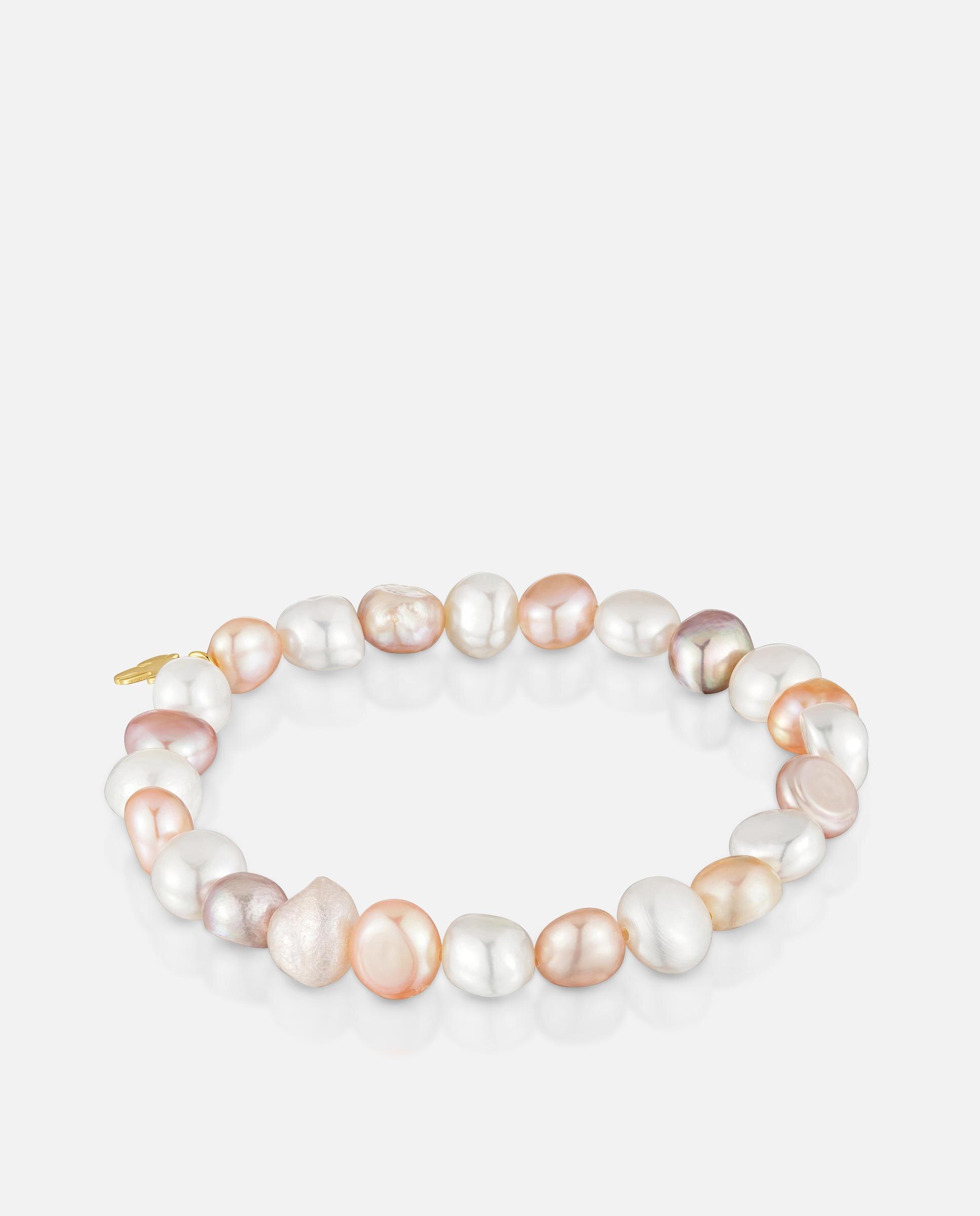 Pulseira Elástica com Pérolas Cultivadas Rosadas e Banho de Ouro 18 Kt Sobre Prata Basics Rosa-3