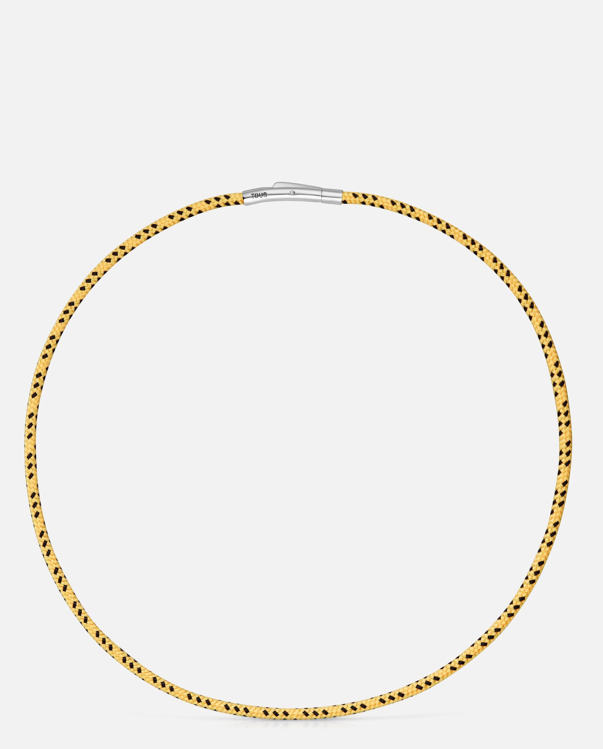 Colar com Cordão Amarelo e Aço Basics Prateado-1
