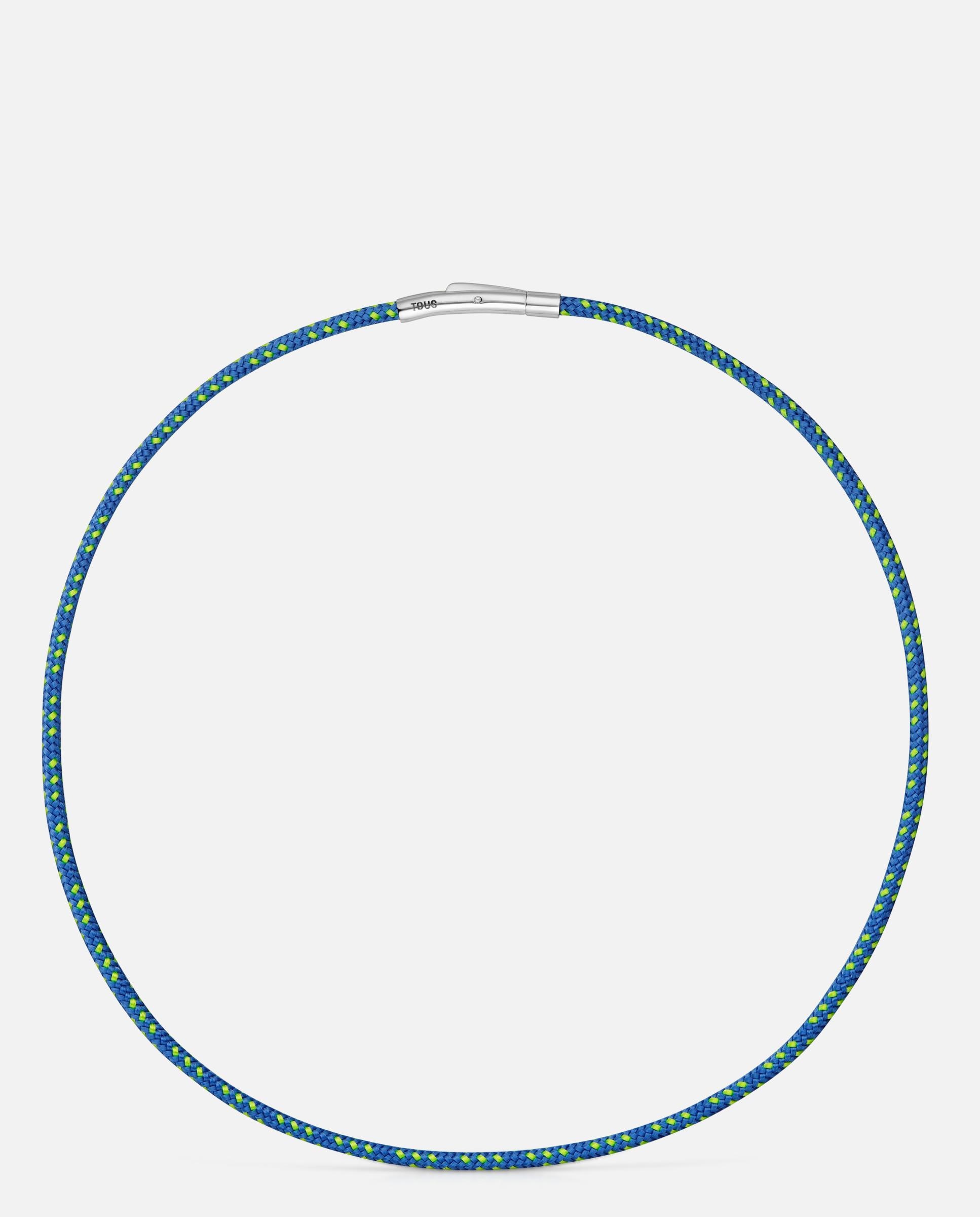Colar com Cordão Azul e Aço Basics Prateado-1