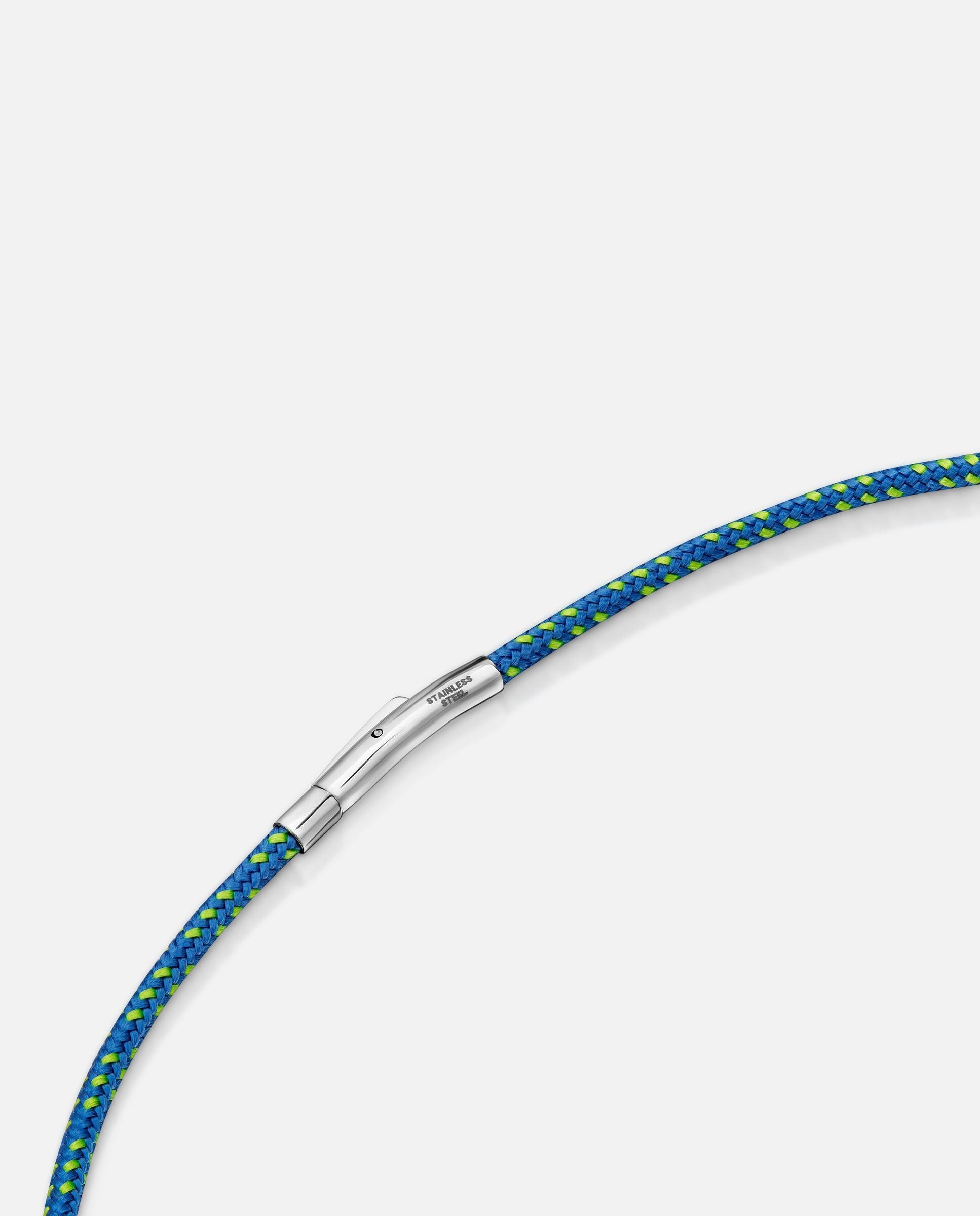 Colar com Cordão Azul e Aço Basics Prateado-3