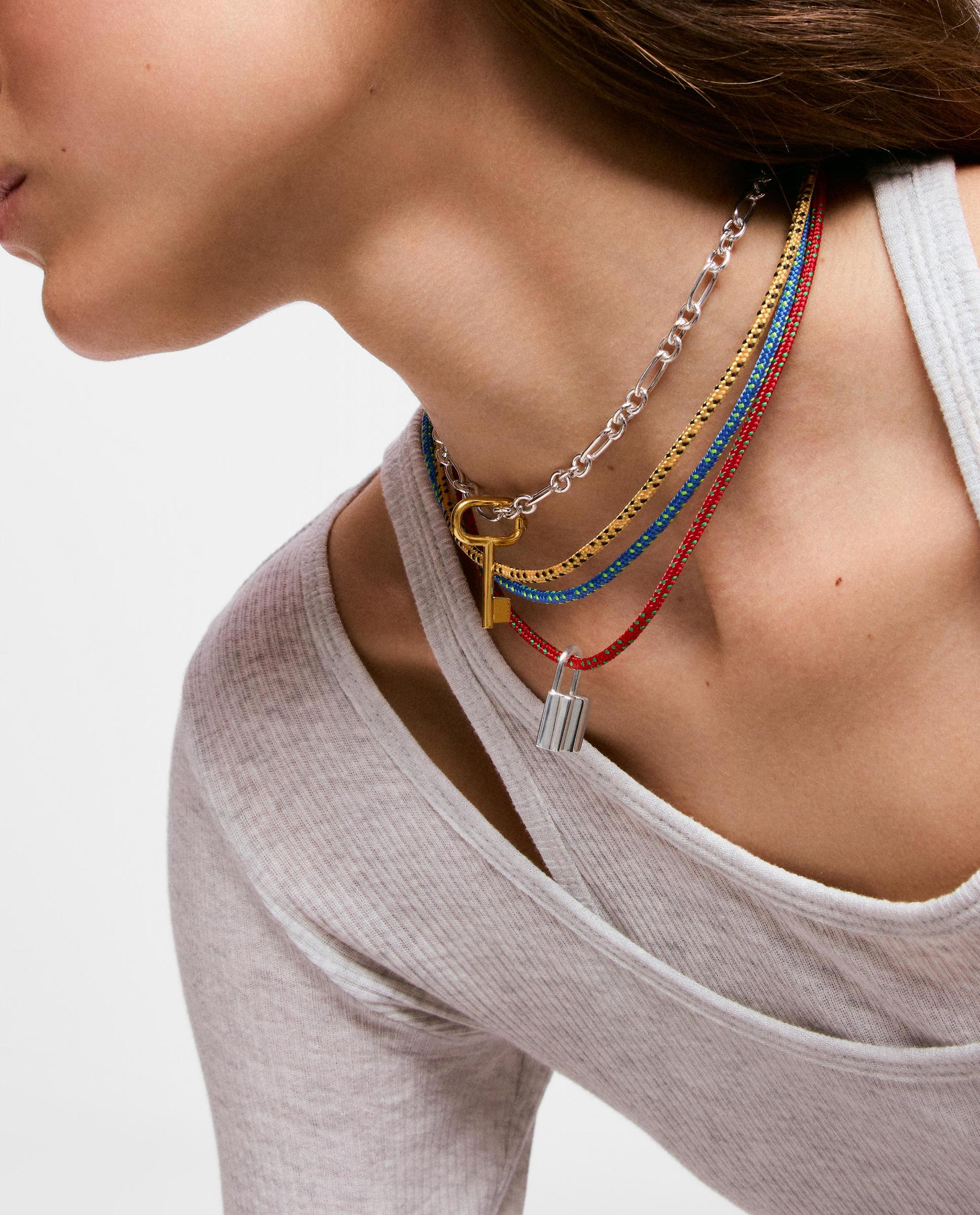 Colar com Cordão Azul e Aço Basics Prateado-4