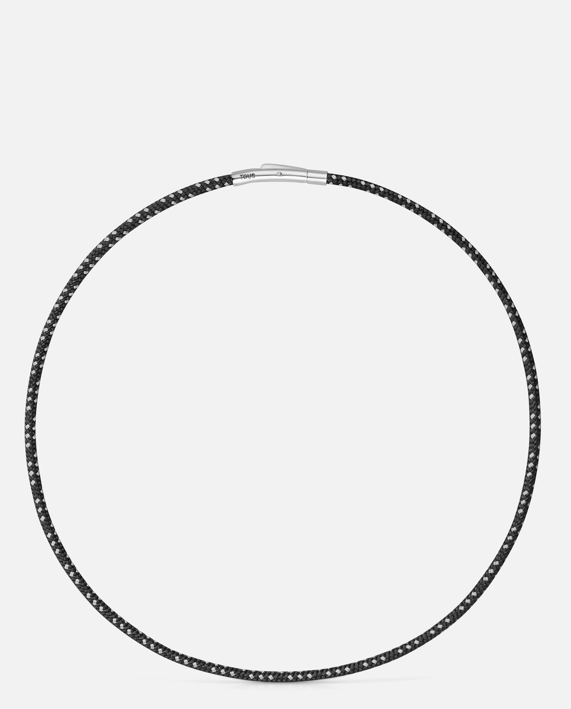 Colar com Cordão em Preto e Aço Basics Prateado-1