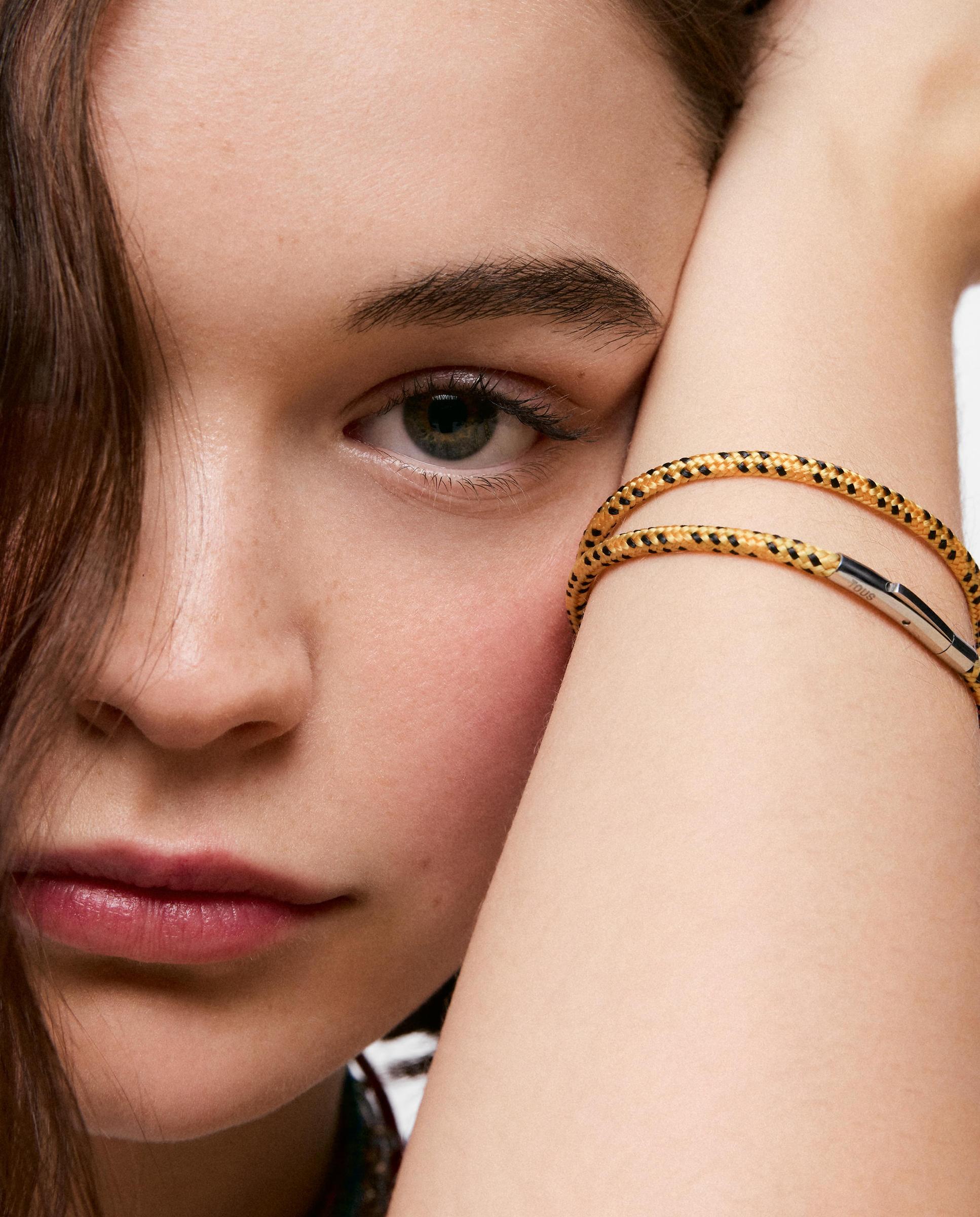 Pulseira com Cordão Amarelo e Aço Basics Prateado-4
