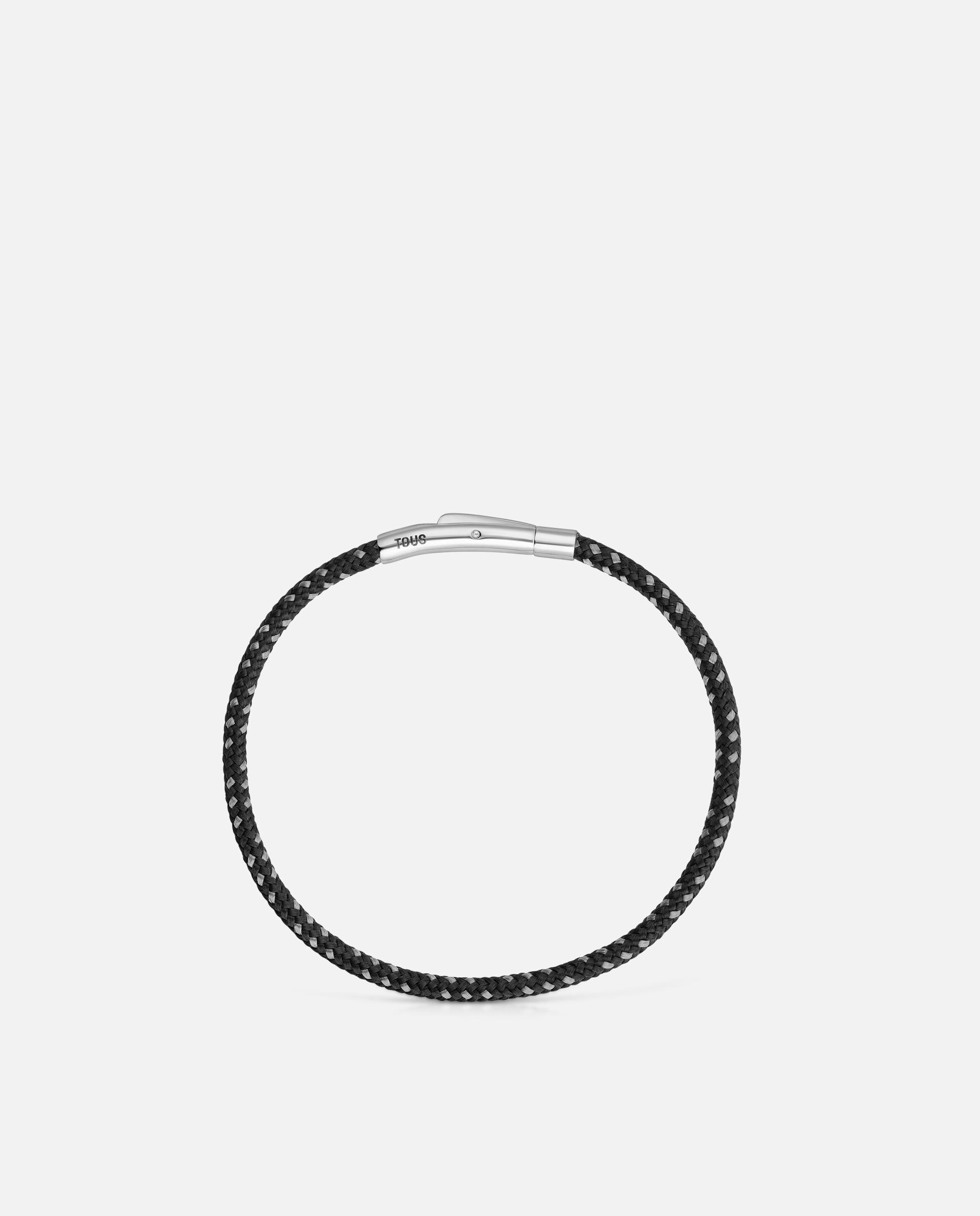 Pulseira com Cordão em Preto e Aço Basics Preto-2