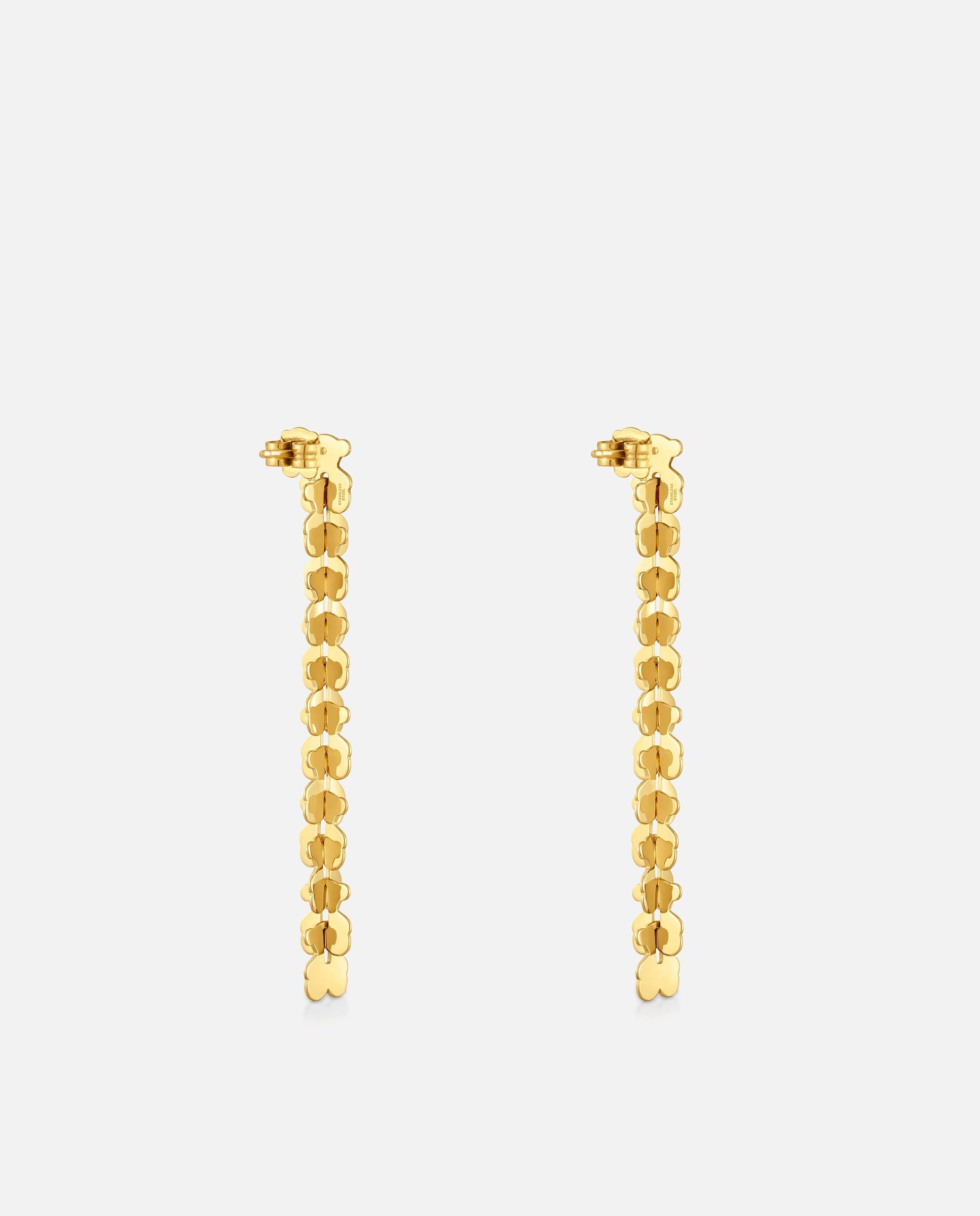 Brincos Compridos Carrusel de Aço em Dourado com Motivos Urso Dourado-3