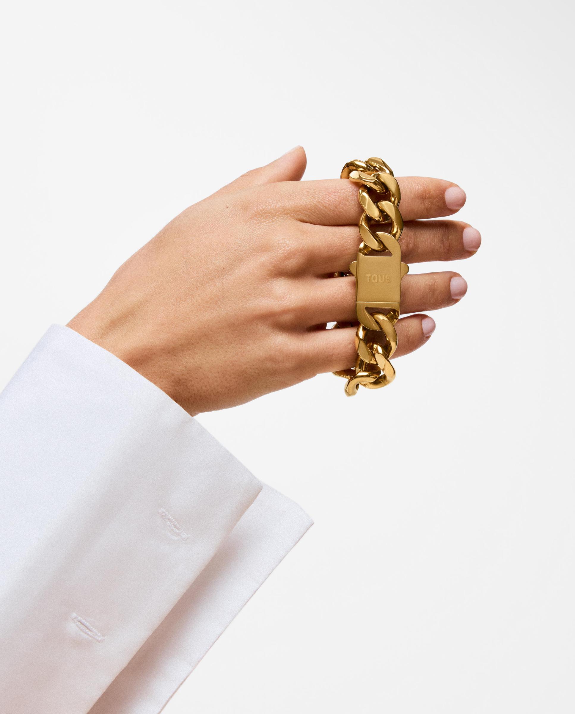 Pulseira de Corrente Barbada de Aço em Dourado Basics Dourado-5