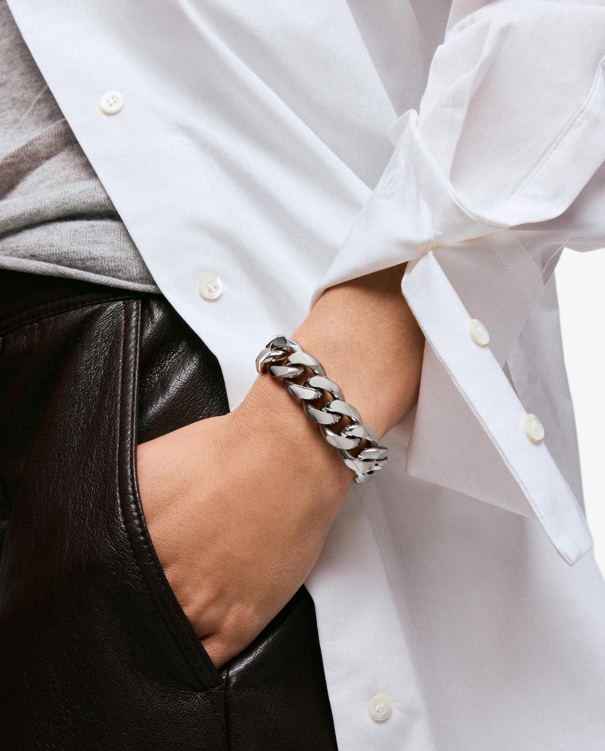 Pulseira de Corrente Barbada de Aço Basics Prateado-4