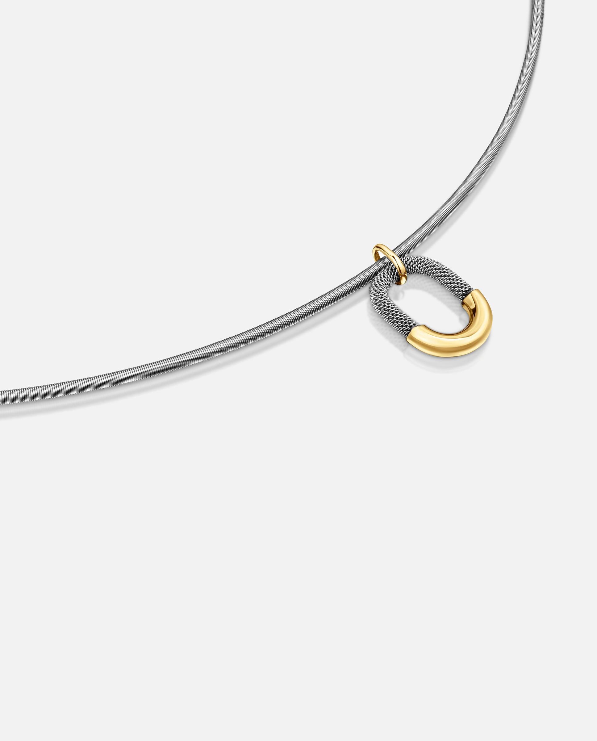 Corrente com Pingente de Aço e Ouro 14 Kt Unlock Bicolor-2