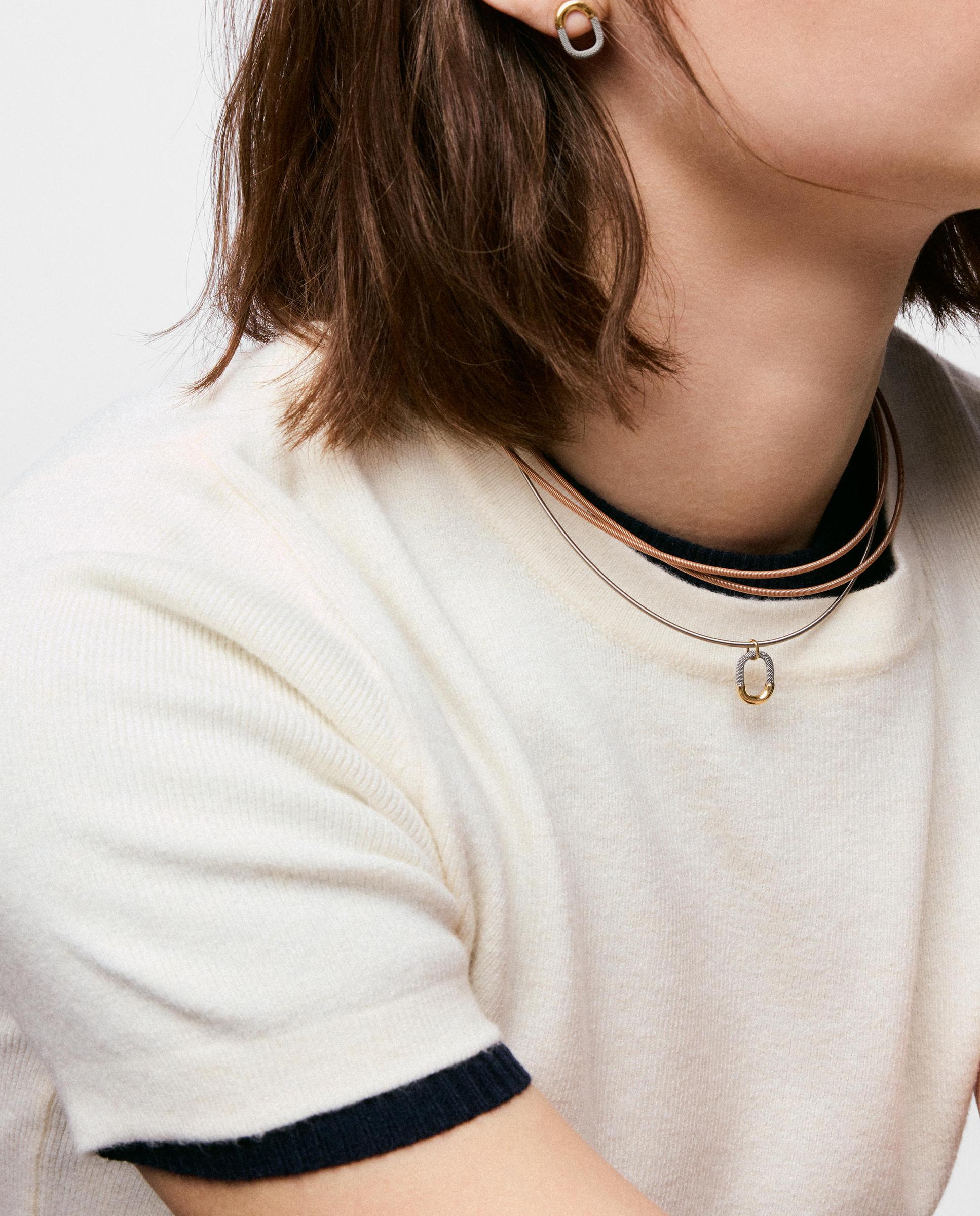 Corrente com Pingente de Aço e Ouro 14 Kt Unlock Bicolor-5