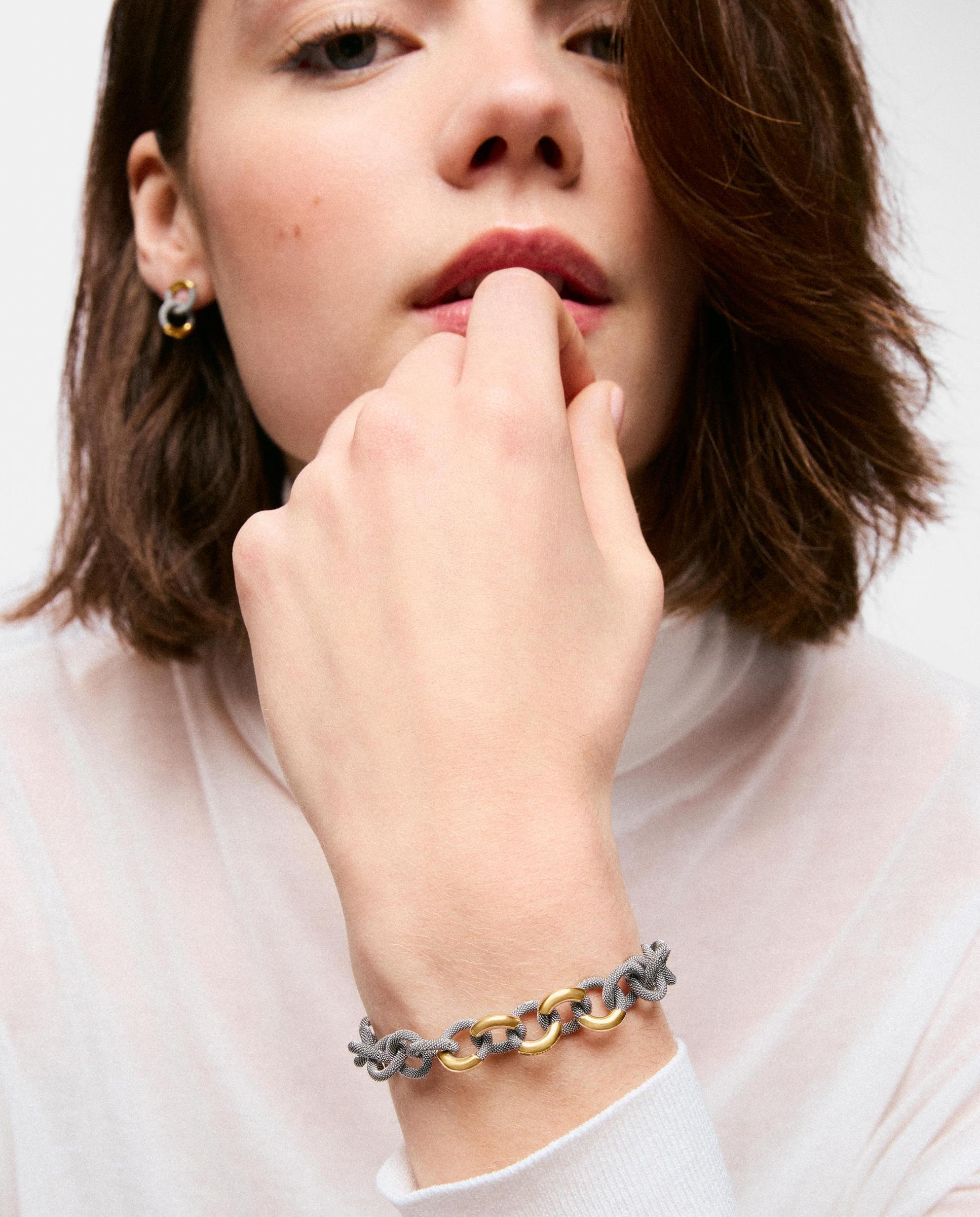 Pulseira de Corrente de Aço e Ouro 14 Kt Unlock Dourado-5