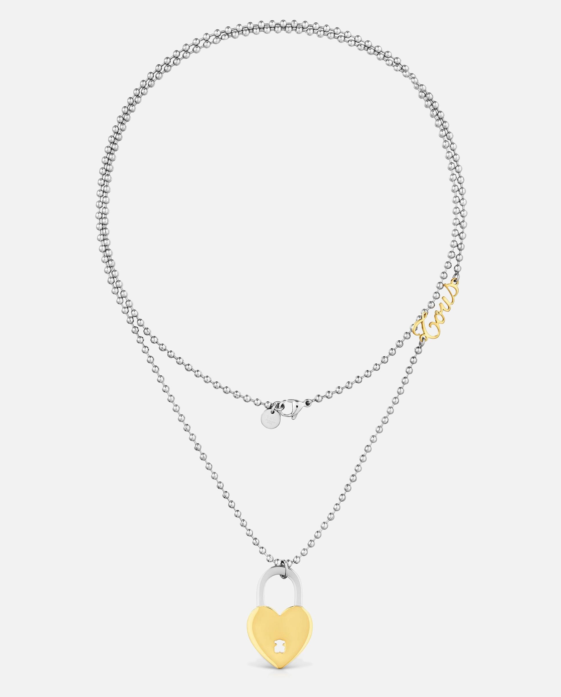 Imagem 0 de Colar Comprido de Aço Bicolor e Motivo Coração Charming