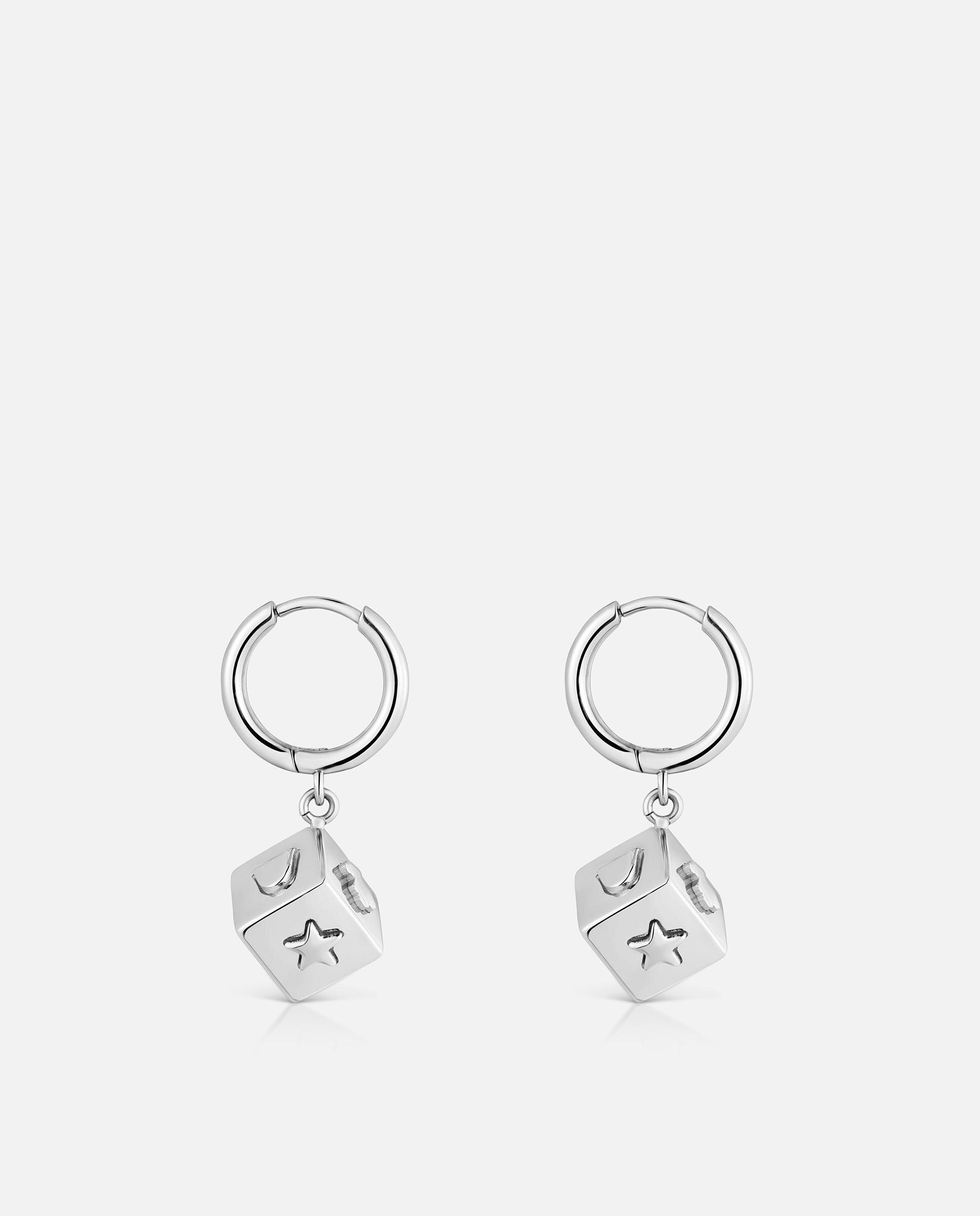 Brincos de Aro de Aço com Motivo Cubo Charming Prateado-2