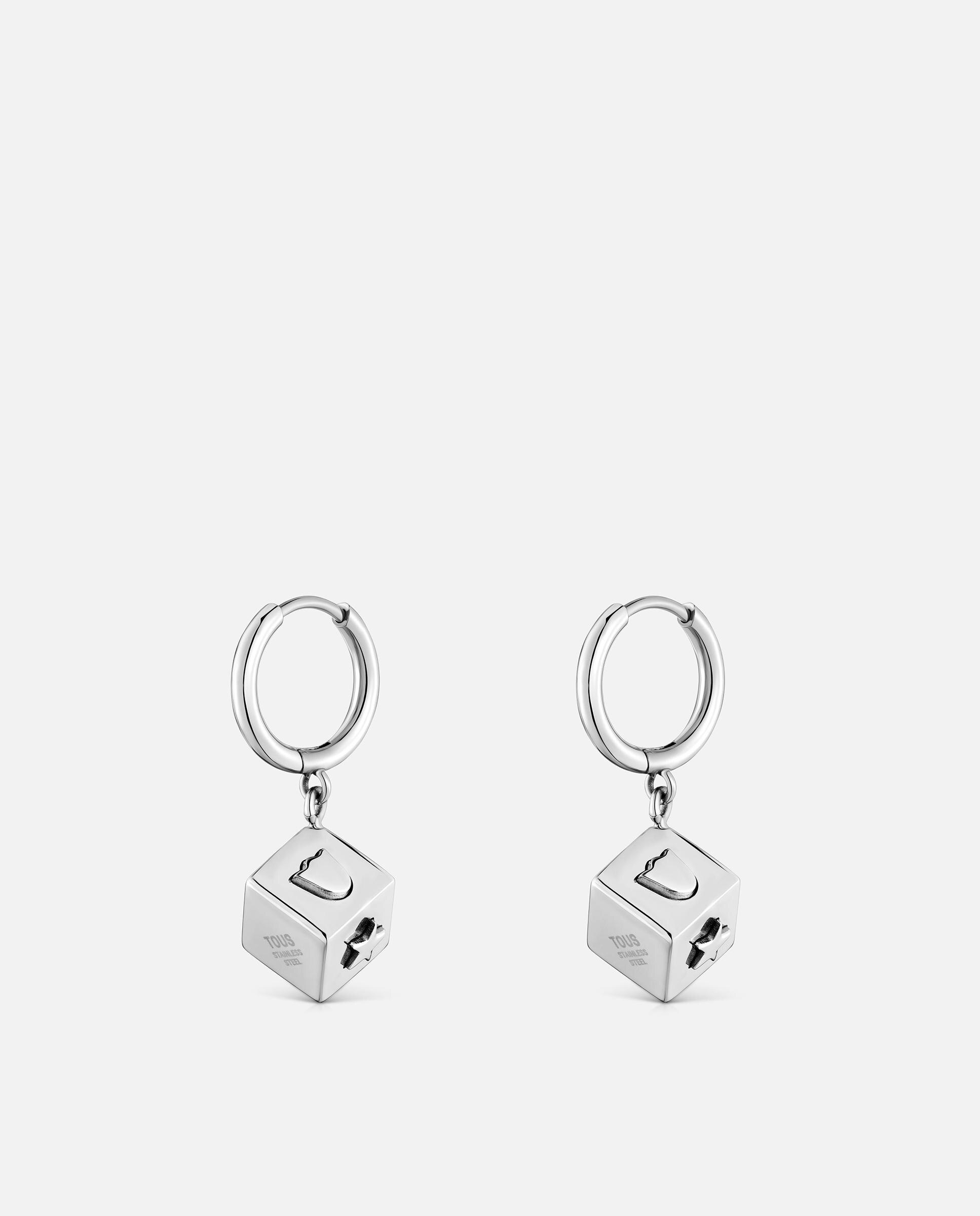 Brincos de Aro de Aço com Motivo Cubo Charming Prateado-3