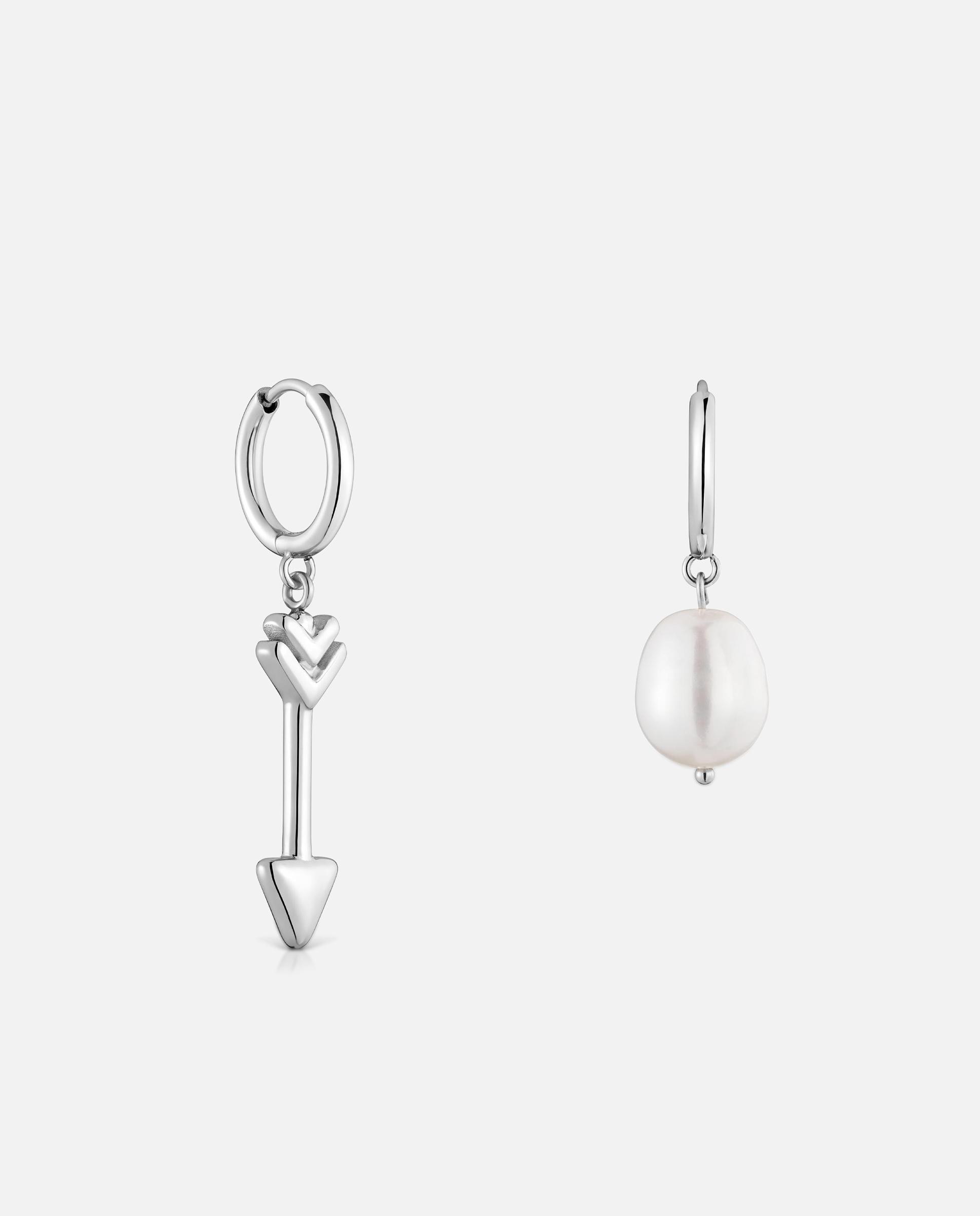 Imagem 0 de Brincos de Aro de Aço e Pérola Cultivada com Motivo Flecha Charming