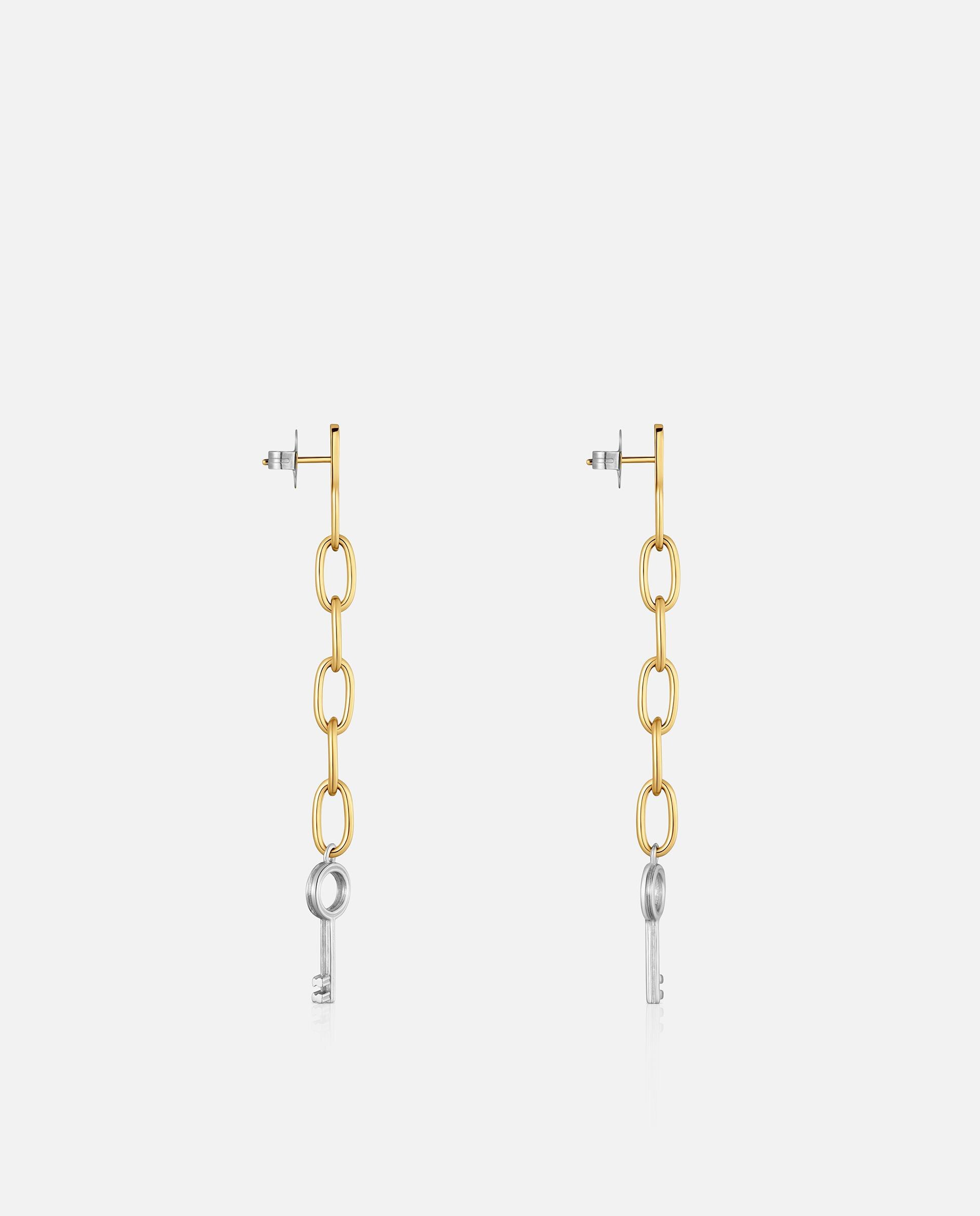 Brincos de Aço Bicolor Motivo Chave Charming Bicolor-2