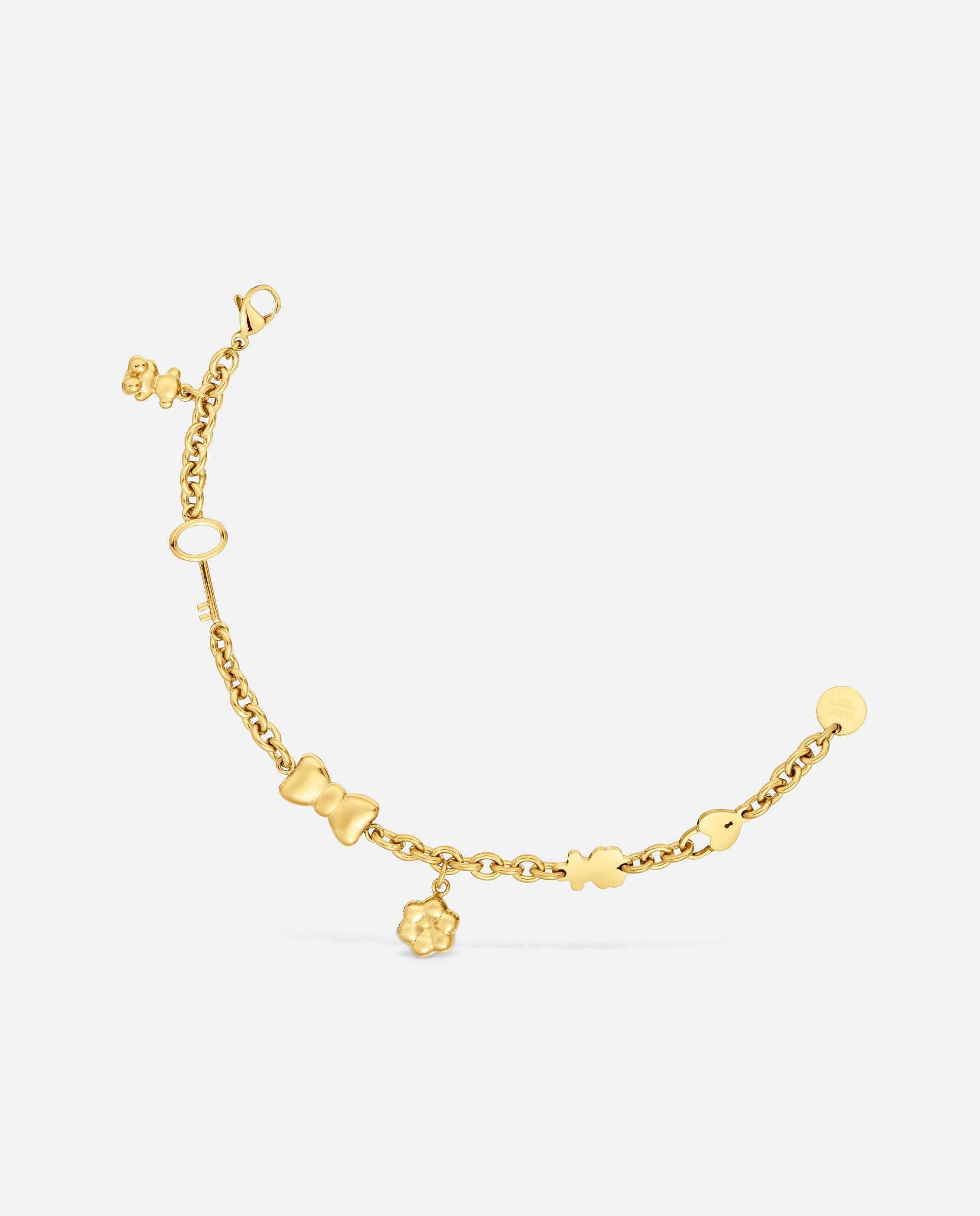 Imagem 0 de Pulseira Corrente de Aço Dourado e Motivos Charming