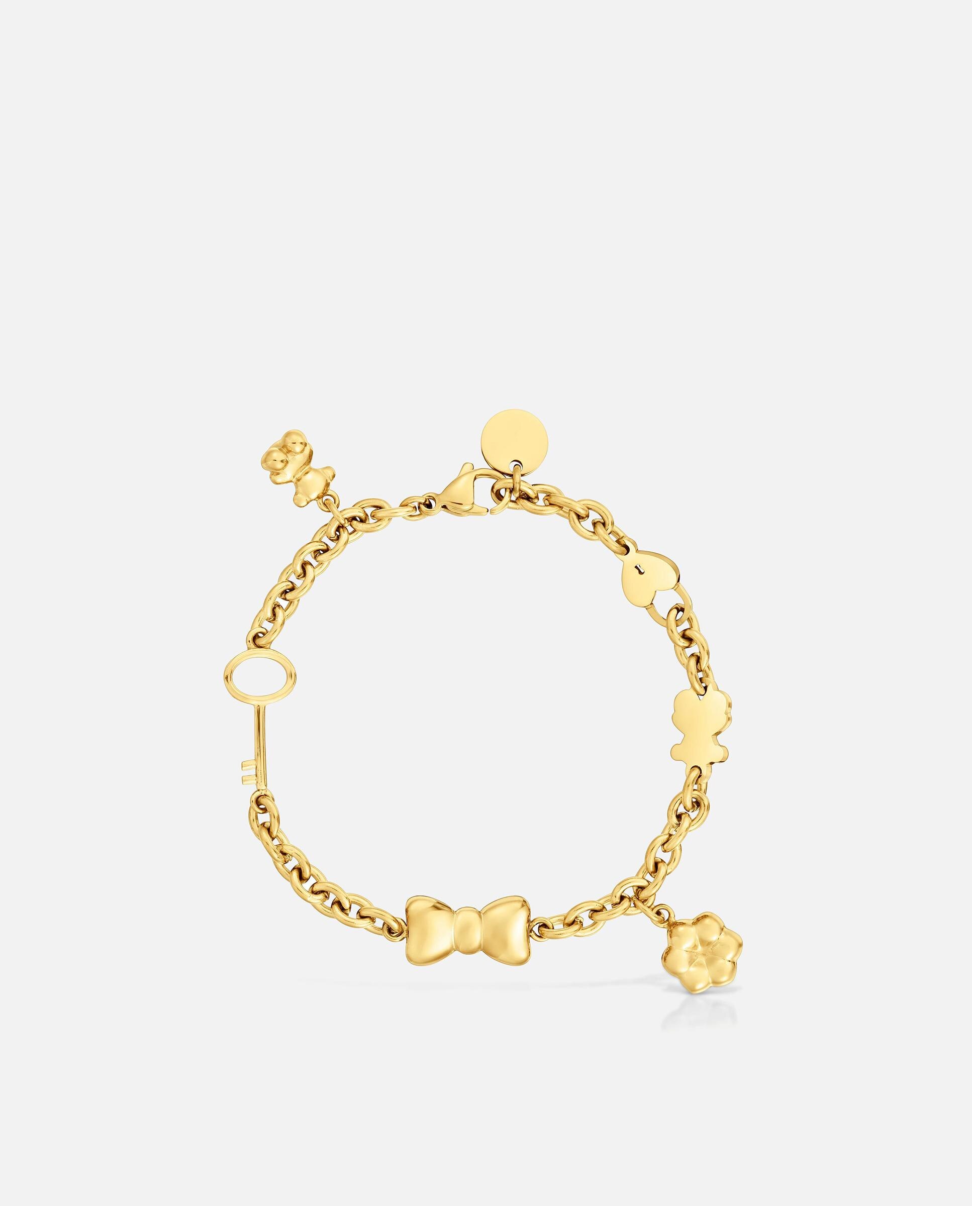 Pulseira Corrente de Aço Dourado e Motivos Charming Dourado-2