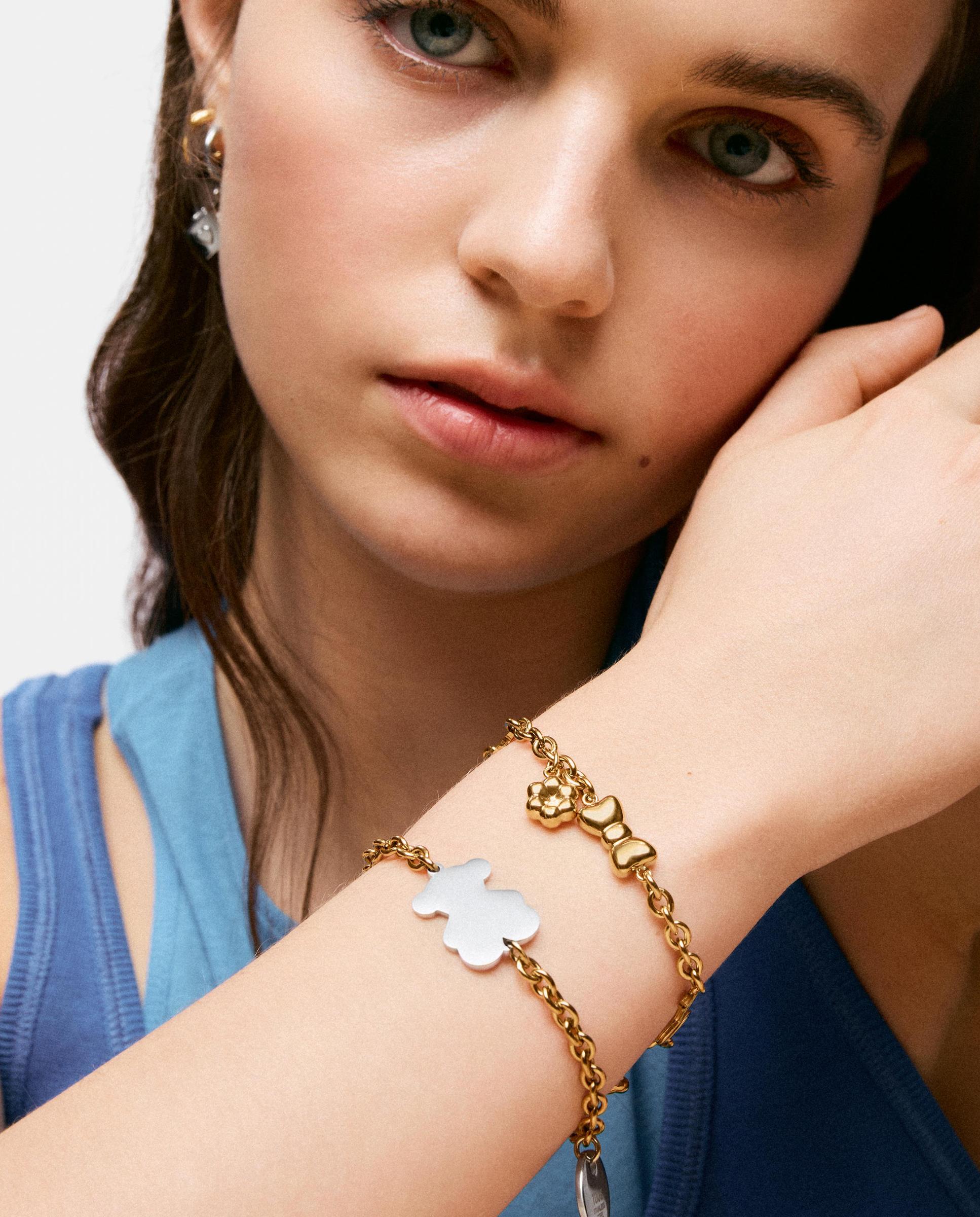 Pulseira Corrente de Aço Dourado e Motivos Charming Dourado-5