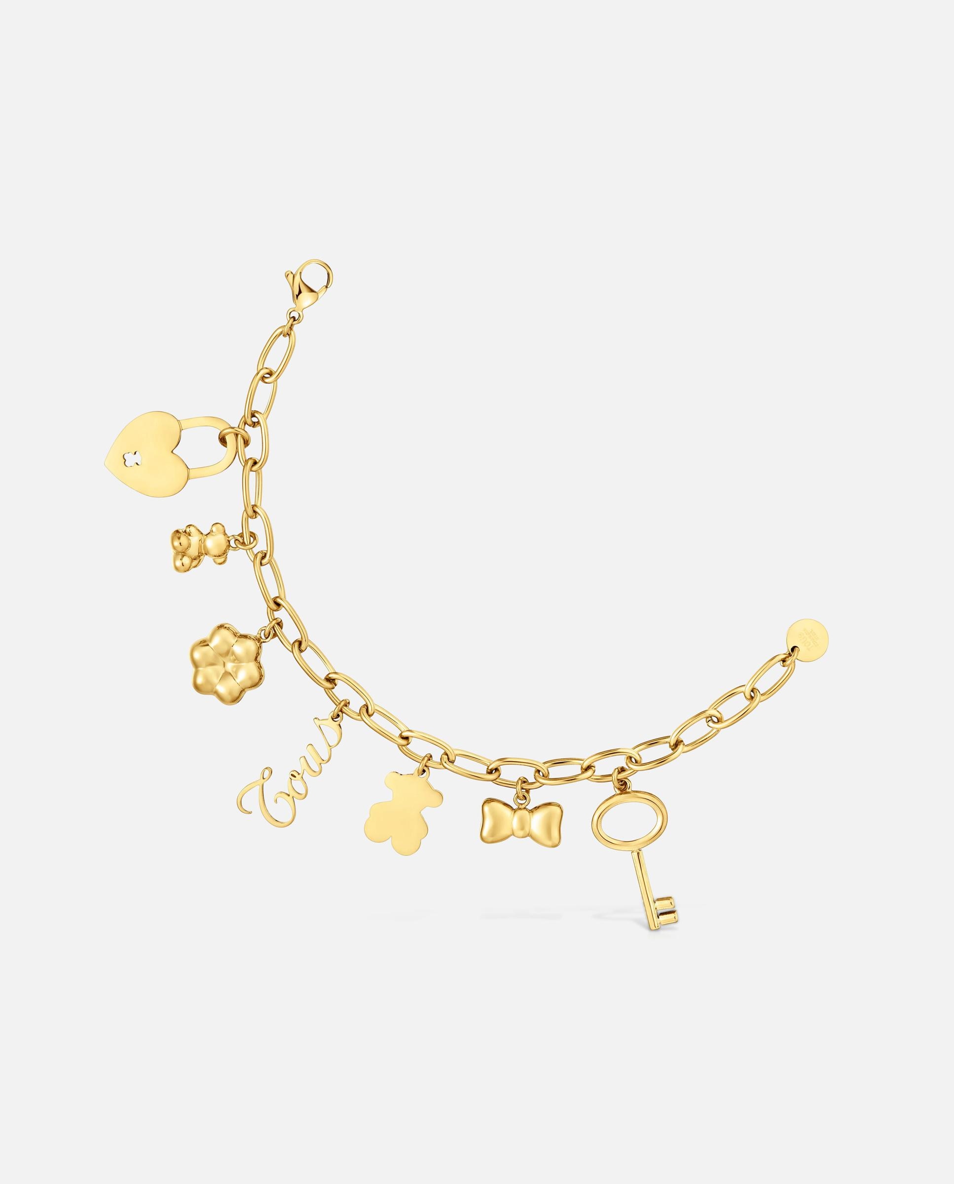 Imagem 0 de Pulseira de Aço Dourado e Motivos Pendentes Charming