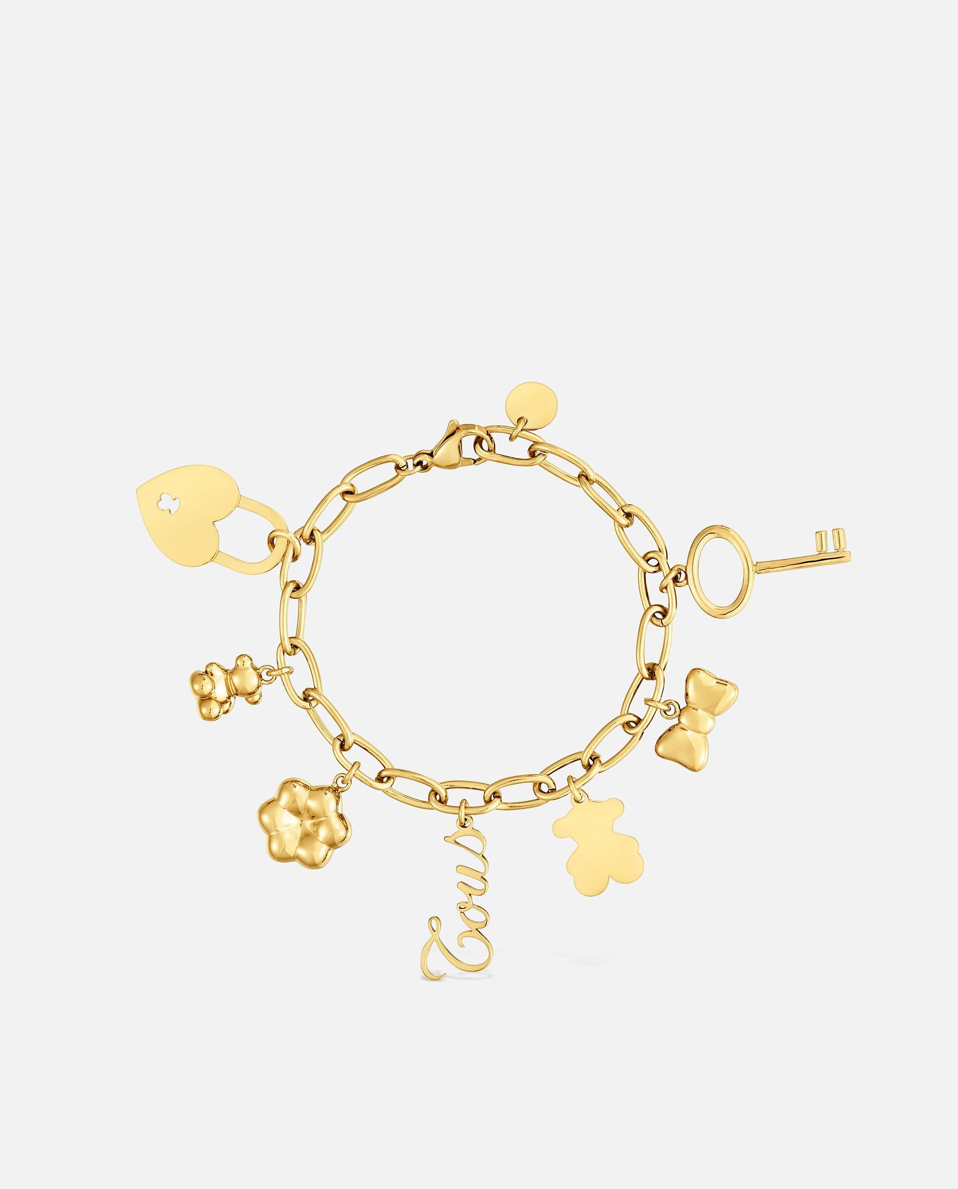 Pulseira de Aço Dourado e Motivos Pendentes Charming Dourado-2