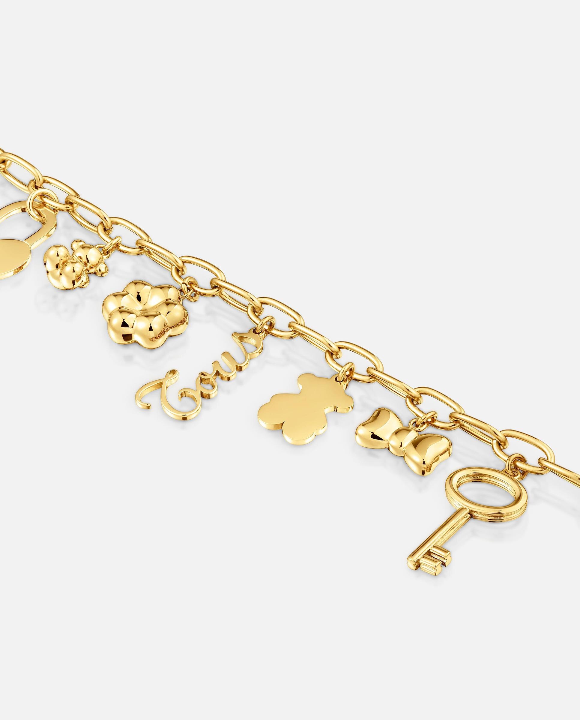 Pulseira de Aço Dourado e Motivos Pendentes Charming Dourado-3
