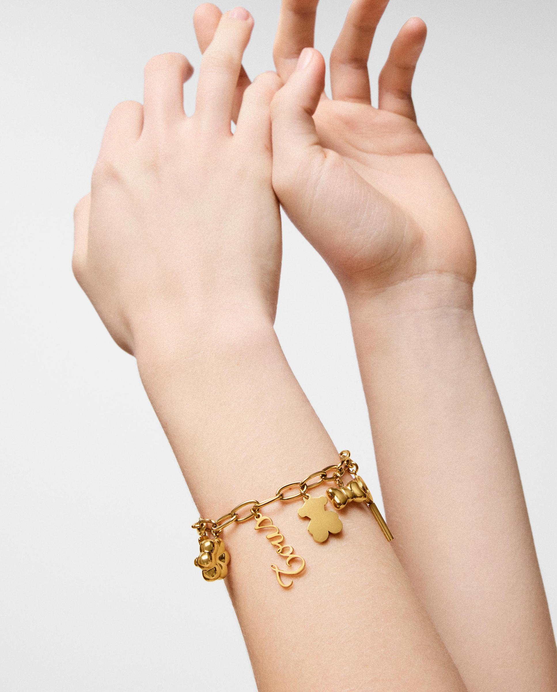 Pulseira de Aço Dourado e Motivos Pendentes Charming Dourado-4