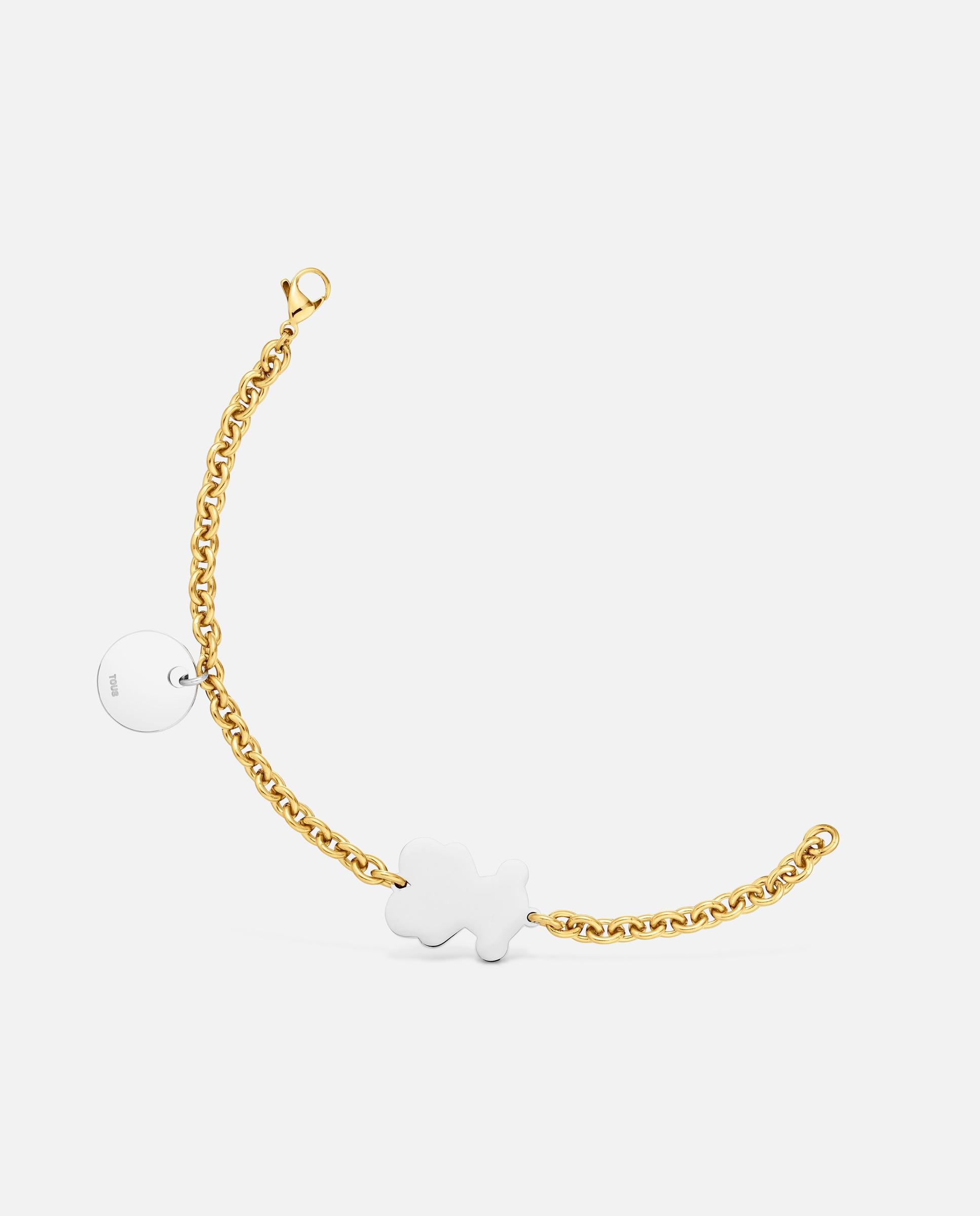 Imagem 0 de Pulseira Corrente de Aço Bicolor e Motivo Urso Charming