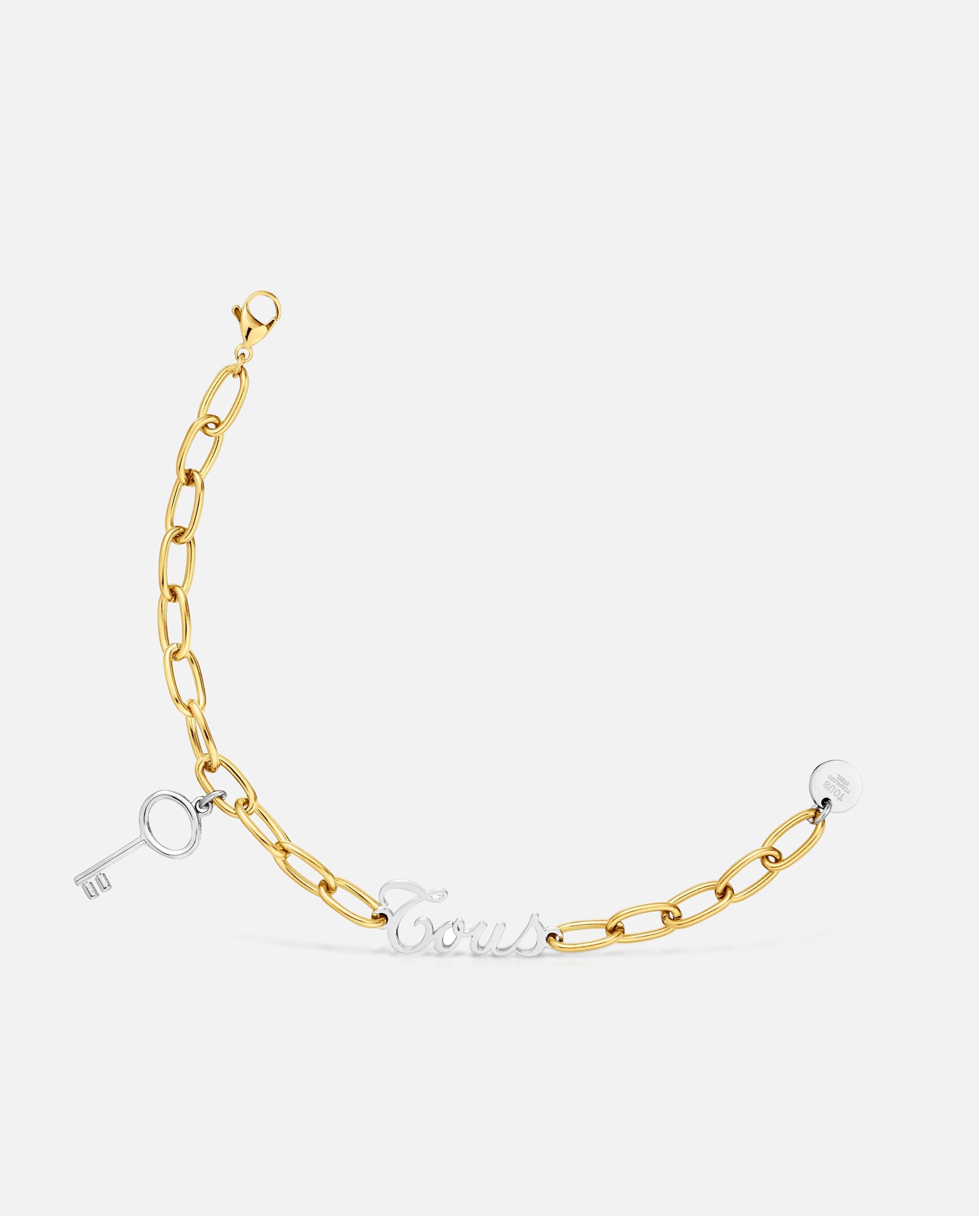 Imagem 0 de Pulseira Corrente de Aço Bicolor e Motivo Chave Charming