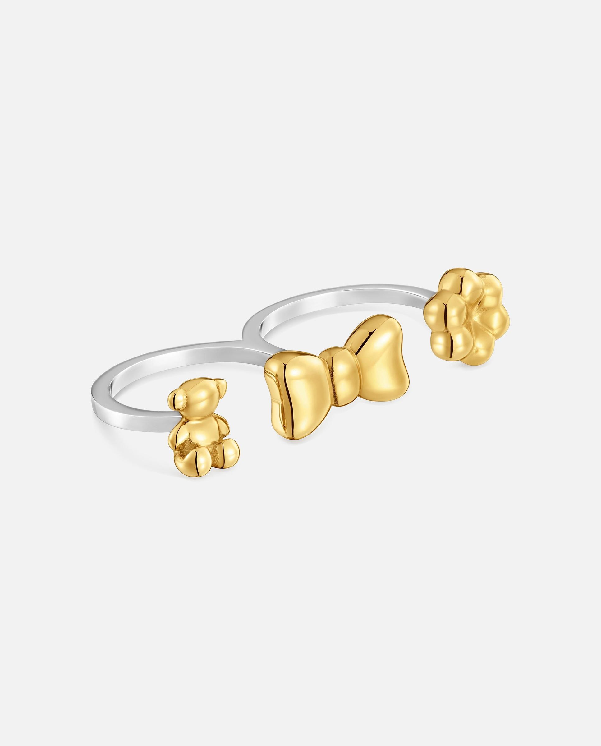 Anel Duplo de Aço Bicolor com Motivos Tous Charming Bicolor-2