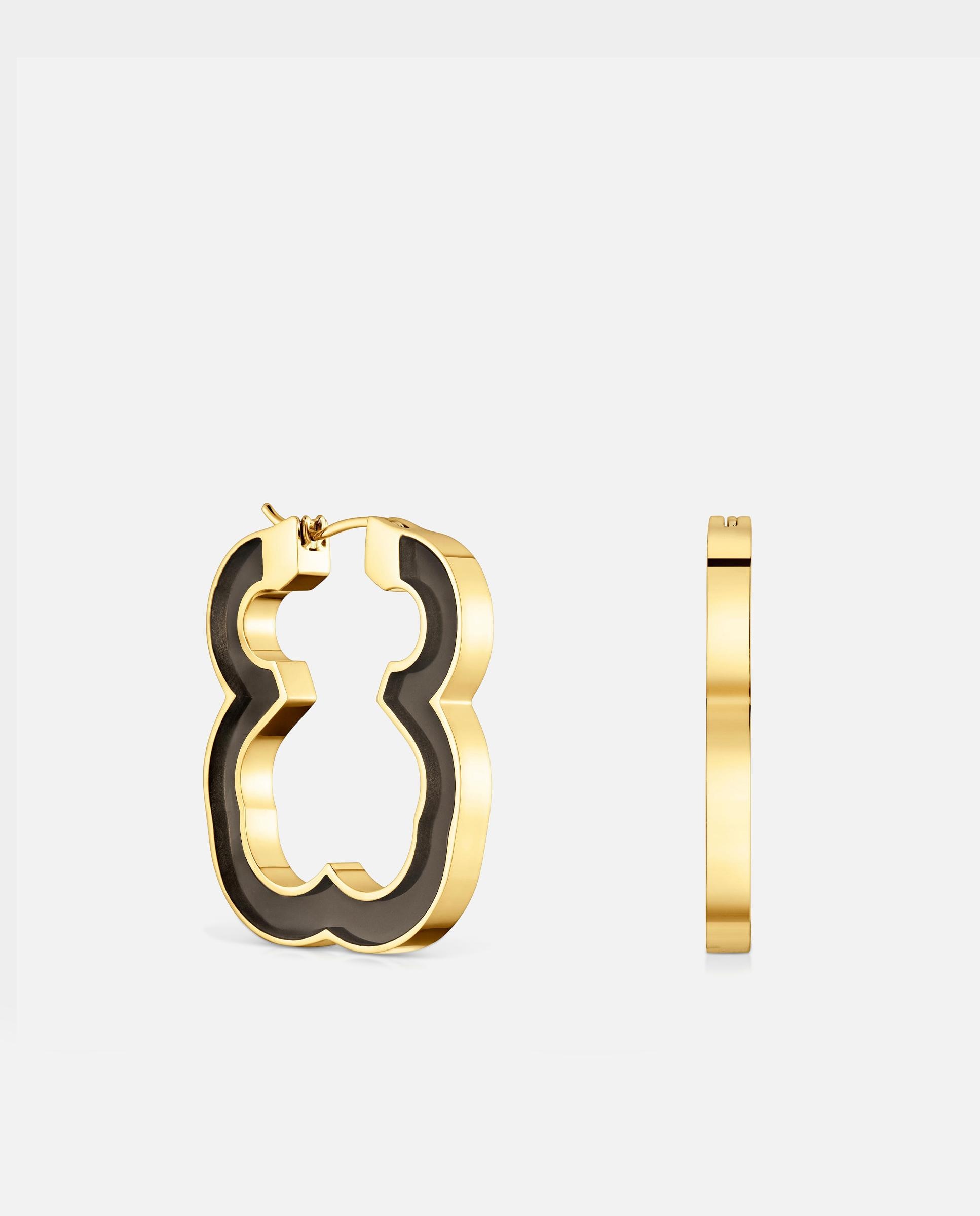 Imagem 0 de Brincos de Aro de Urso Galaxy de Aço Dourado e Resina em Preto
