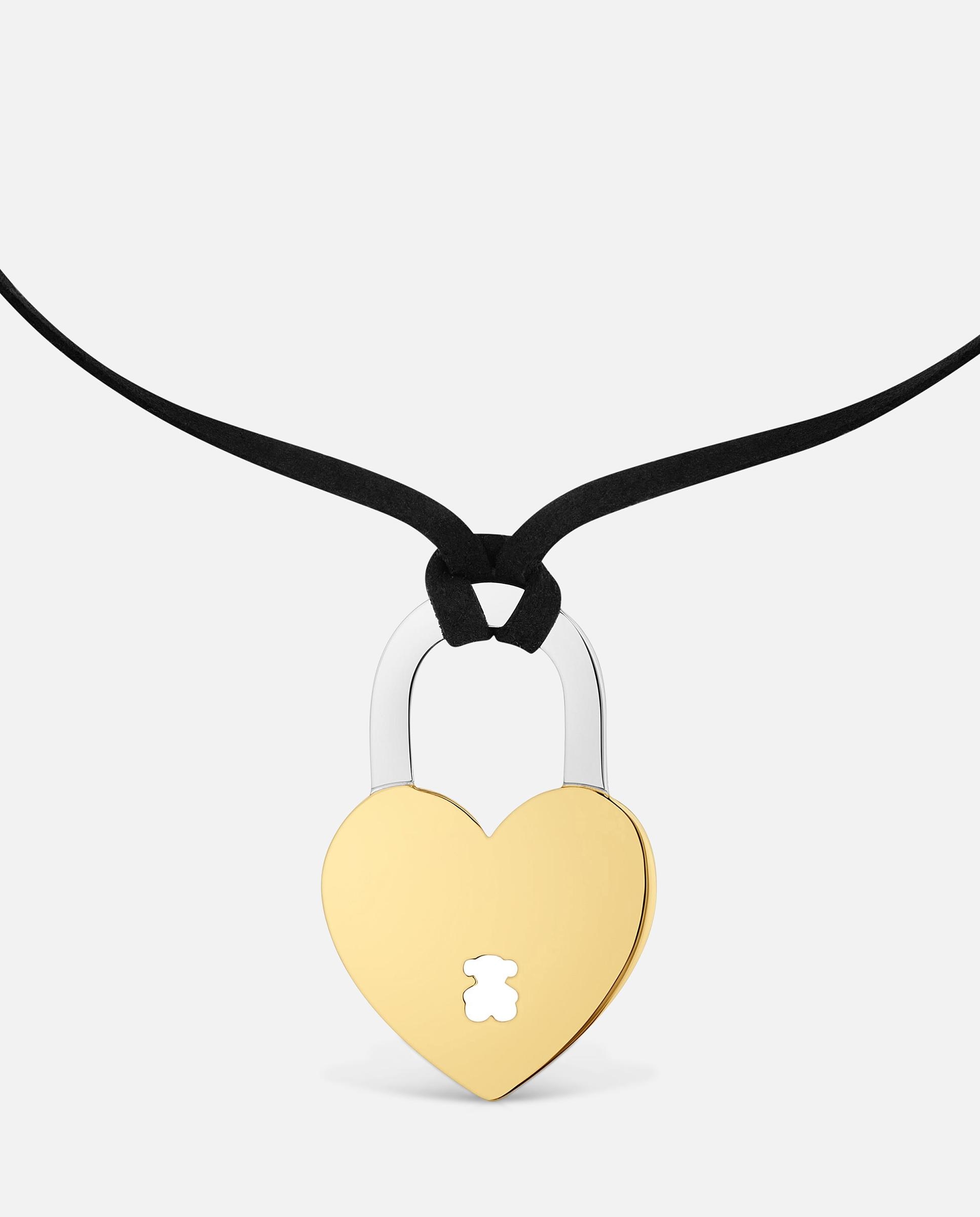 Imagem 0 de Colar Coração de Aço Bicolor e Cordão Preto Charming