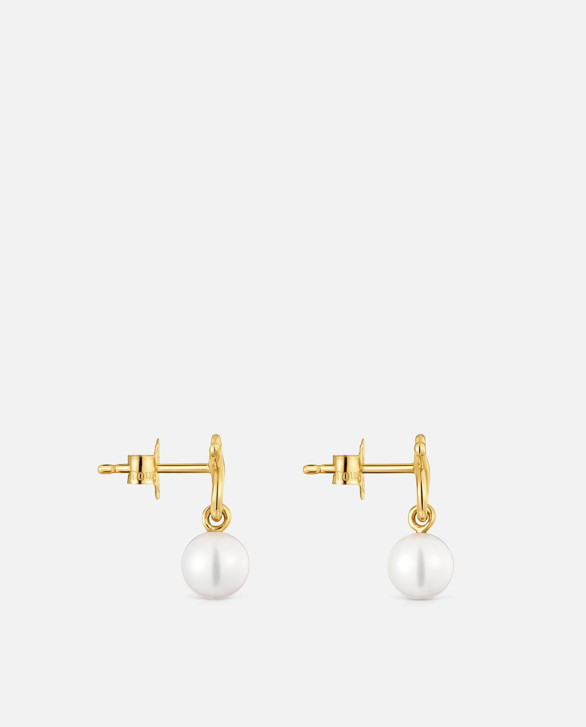 Brincos de Ouro 9 Kt Motivo Urso e Pérolas Cultivadas Infinity Branco-2