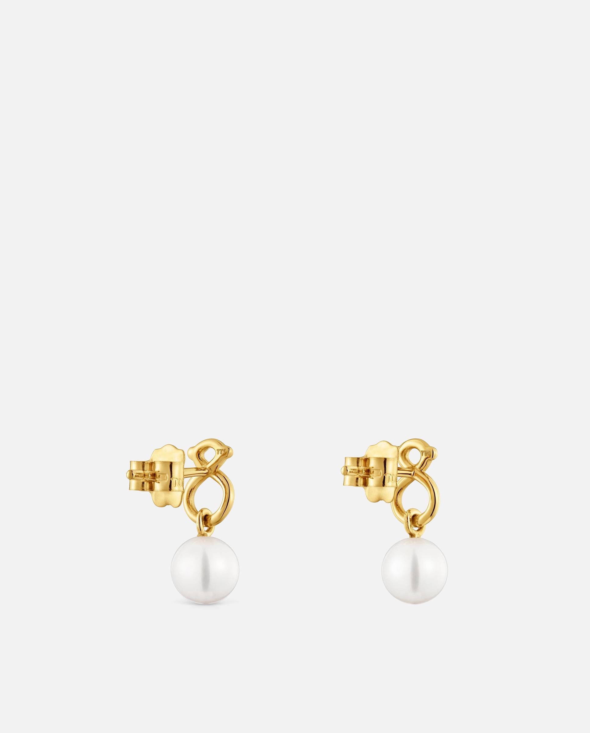 Brincos de Ouro 9 Kt Motivo Urso e Pérolas Cultivadas Infinity Branco-3