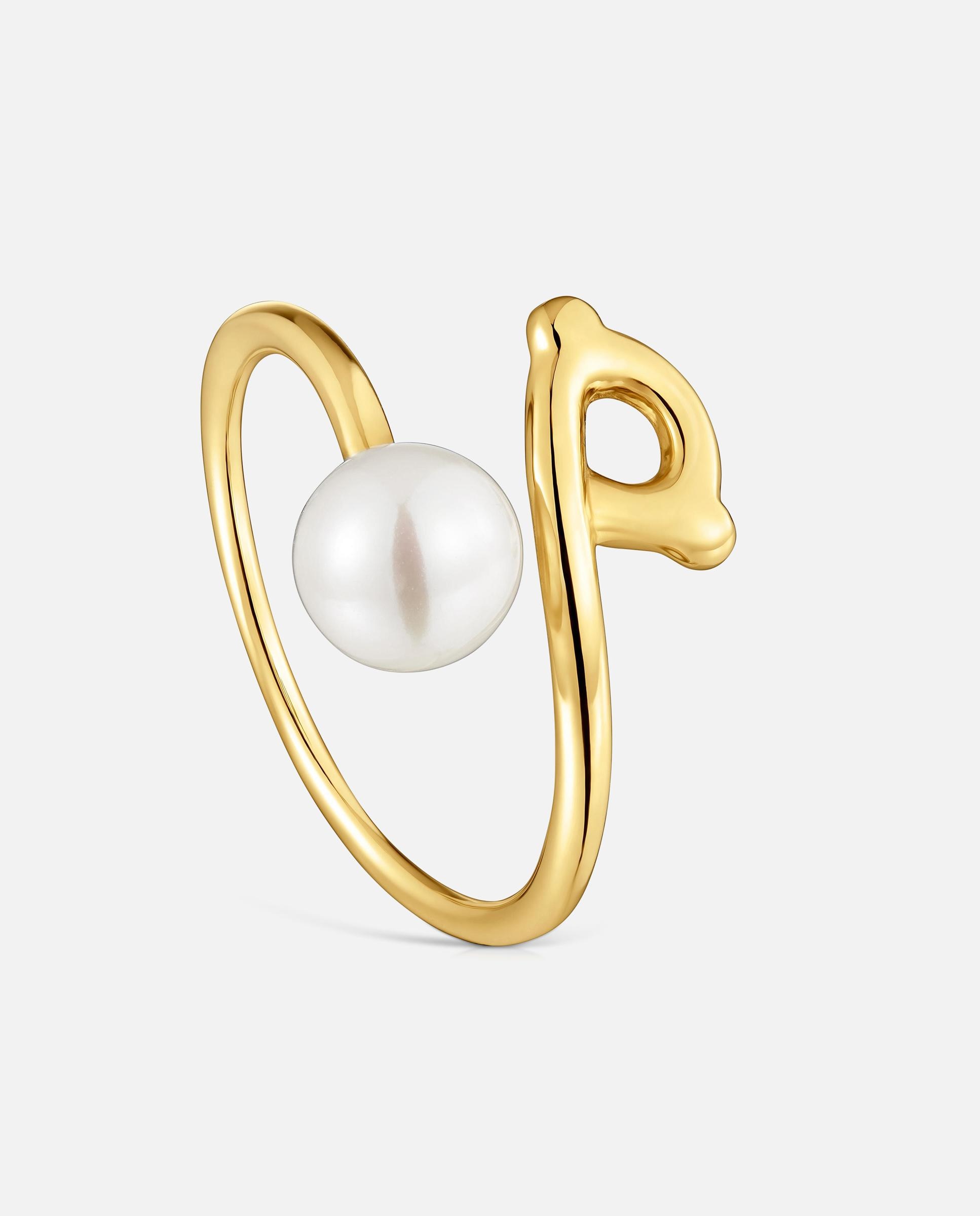 Imagem 0 de Anel de Ouro 9 Kt Motivo Urso e Pérola Cultivada Infinity