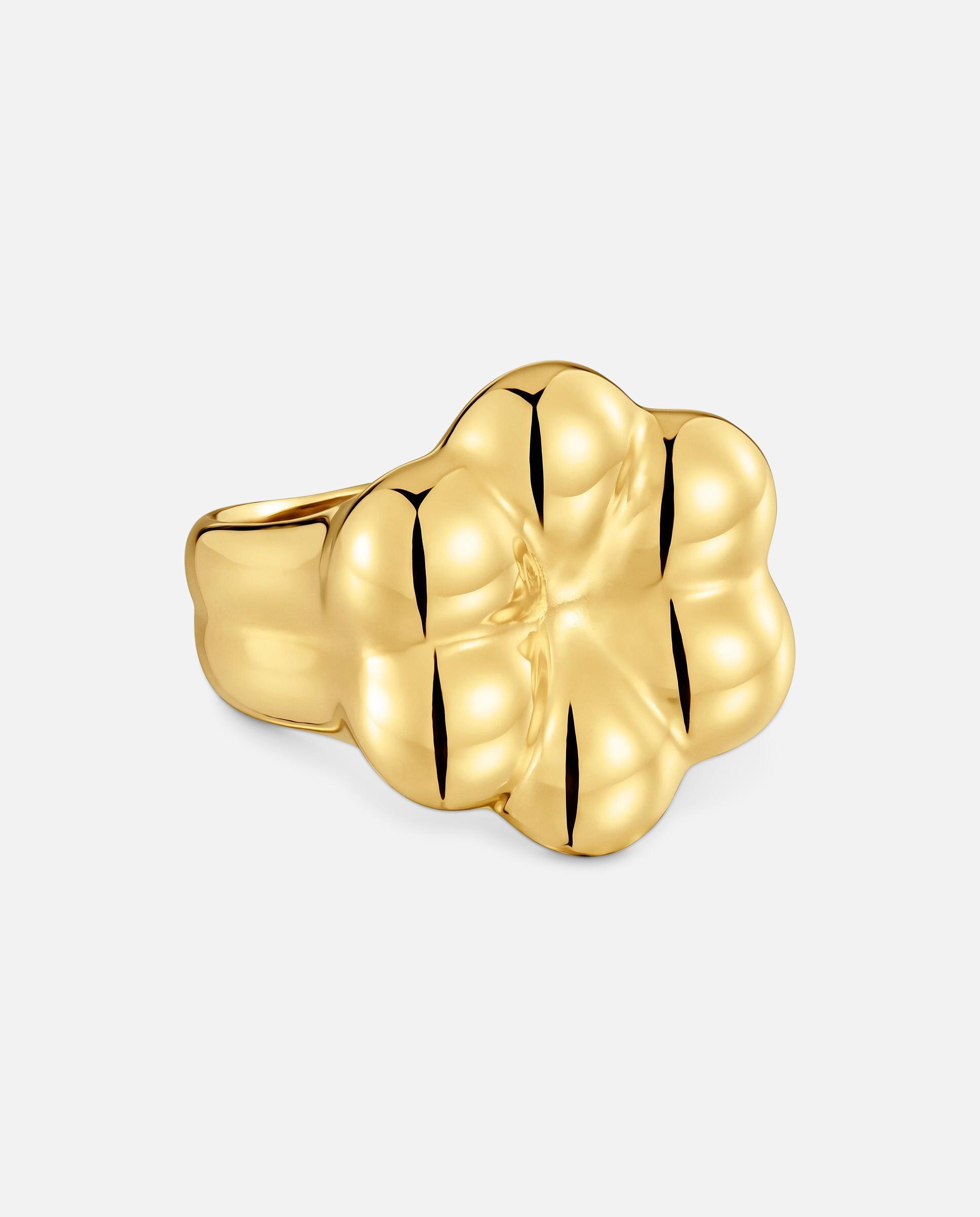 Anel Selo Flor com Banho de Ouro 18 Kt Sobre Prata Bold Motif Dourado-2