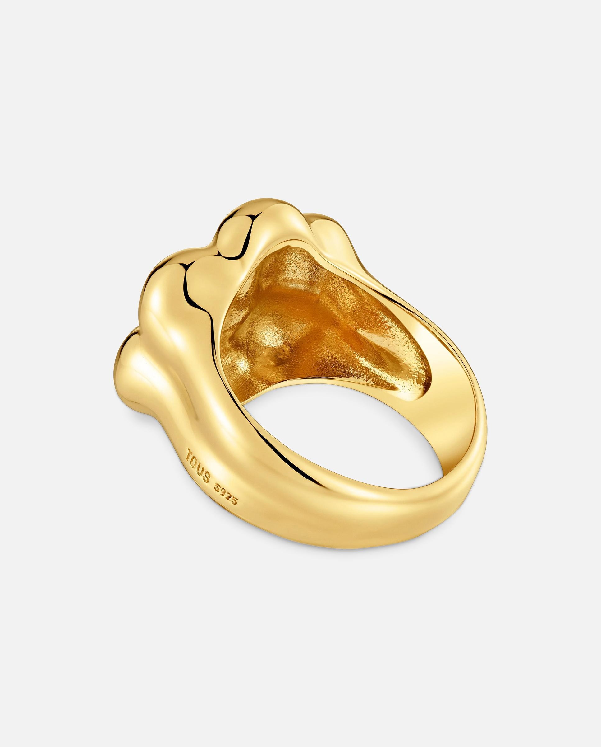 Anel Selo Flor com Banho de Ouro 18 Kt Sobre Prata Bold Motif Dourado-3