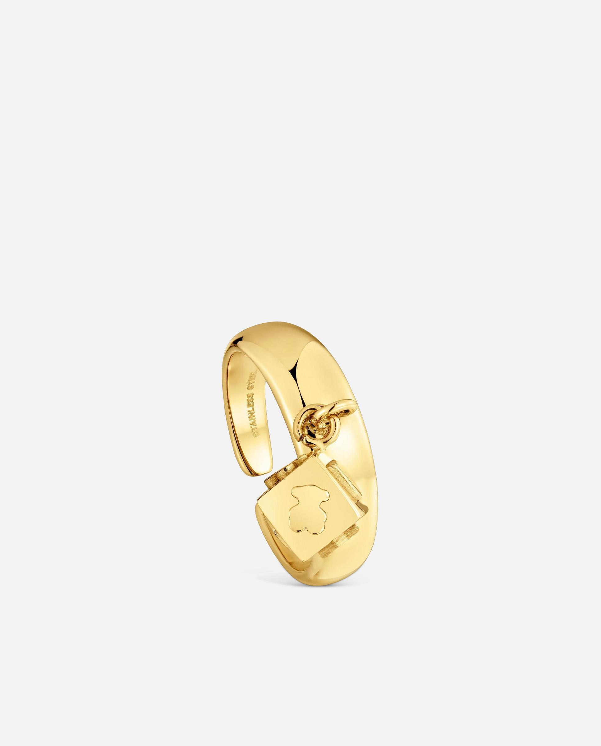 Imagem 0 de Anel Dado de Aço Dourado Tous Charming
