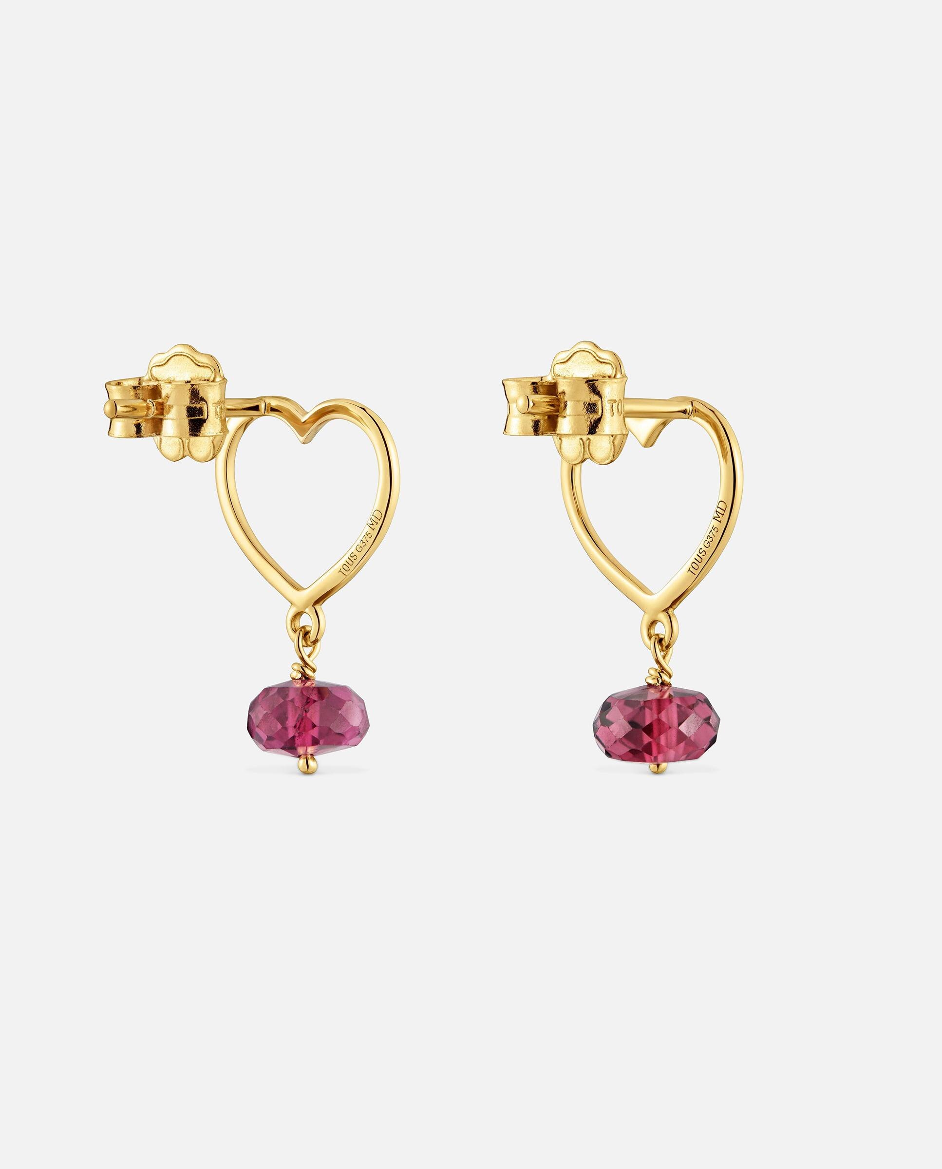 Brincos Coração de Ouro 9 Kt e Rodolita Silhueta Rosa-3