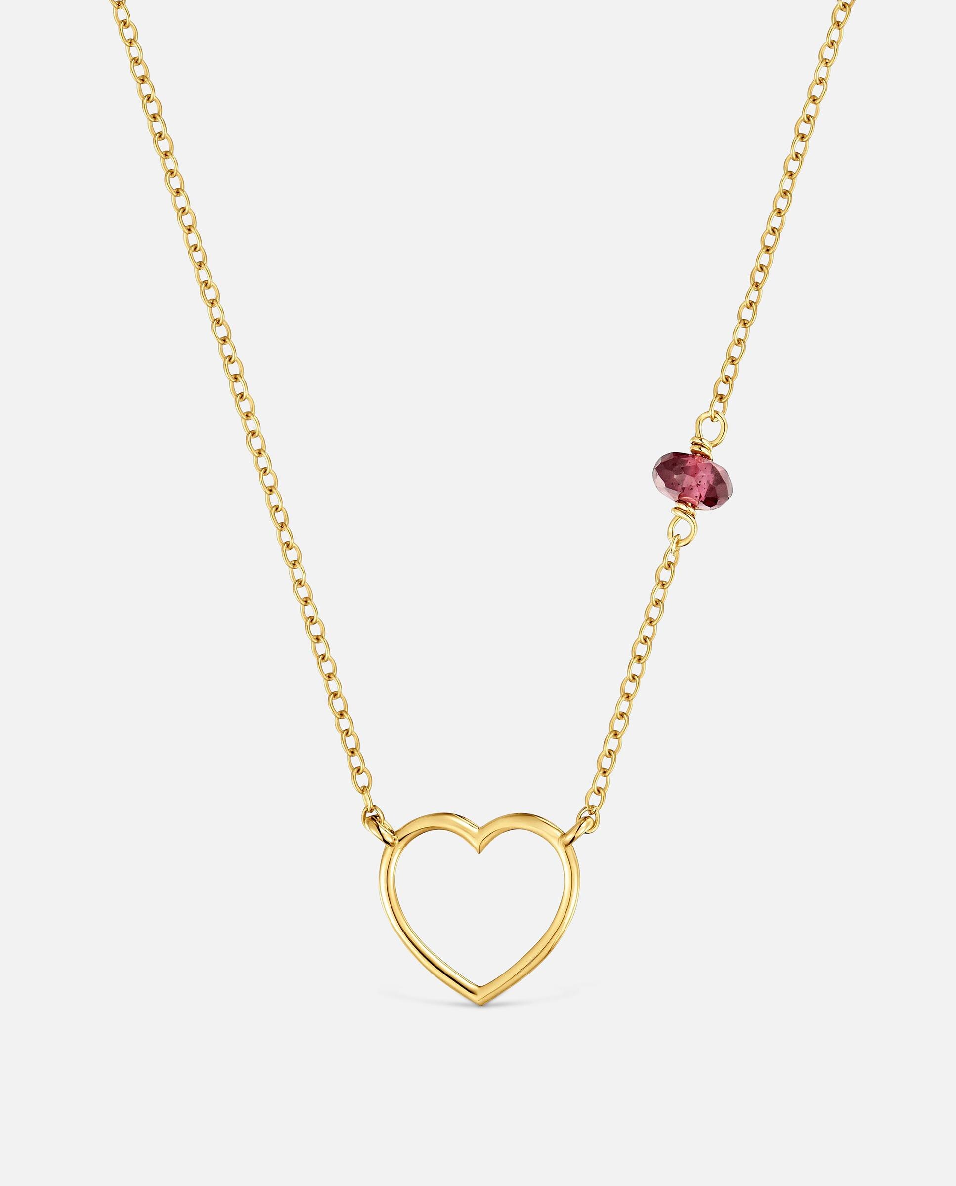 Corrente com Pingente Coração de Ouro 9 Kt e Rodolita Silhueta Rosa-2