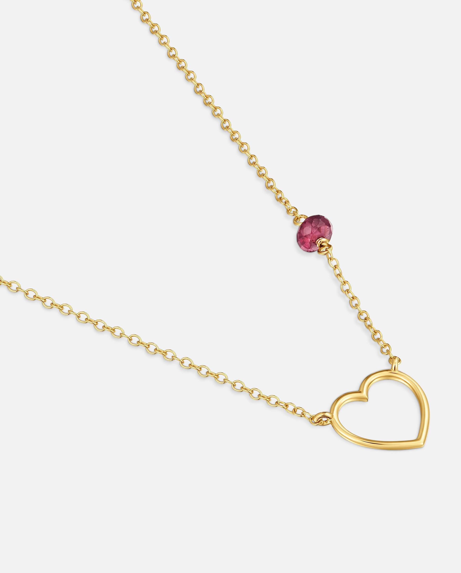 Corrente com Pingente Coração de Ouro 9 Kt e Rodolita Silhueta Rosa-3