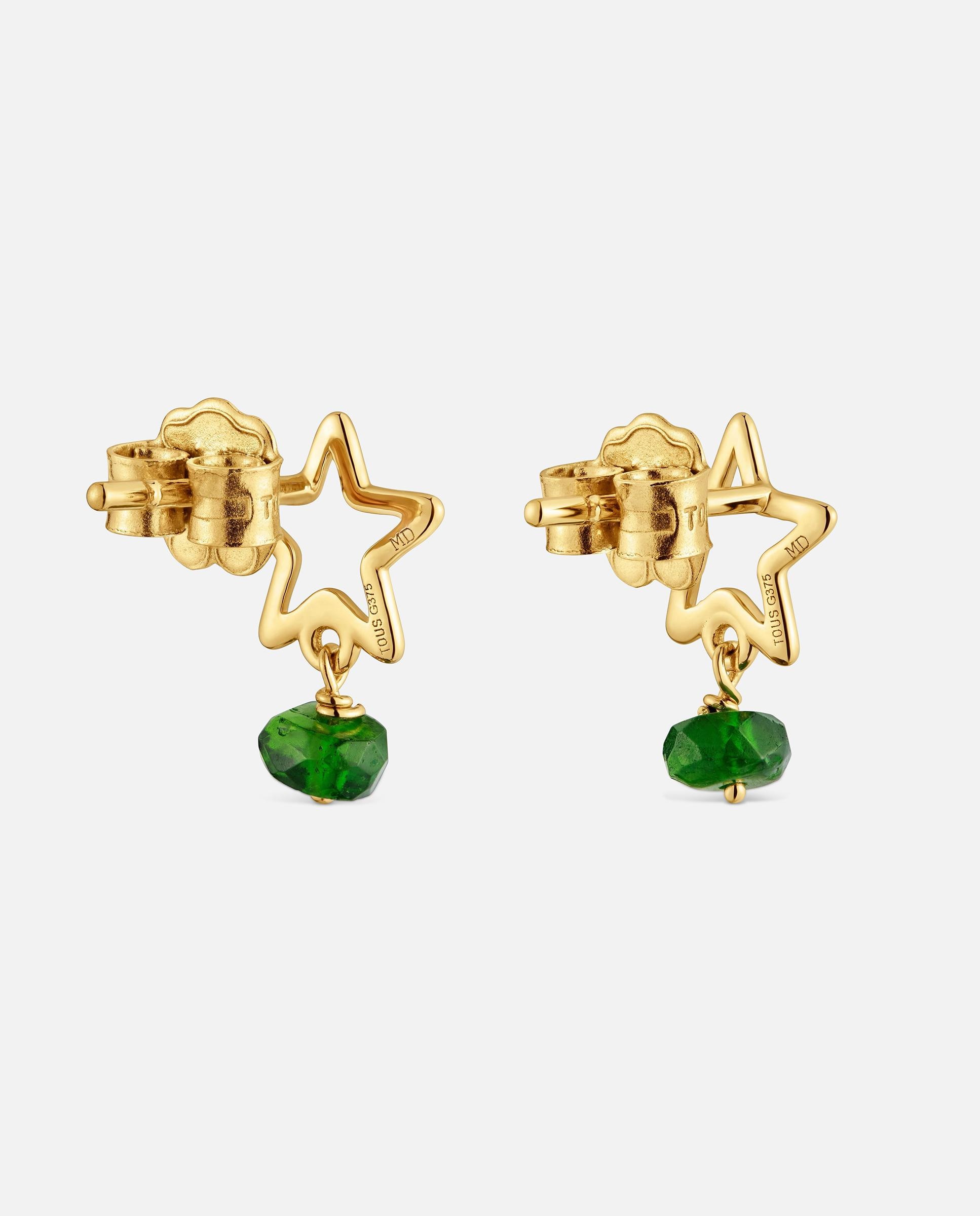 Brincos Estrela de Ouro 9 Kt e Cromodiópsido Silhueta Verde-3